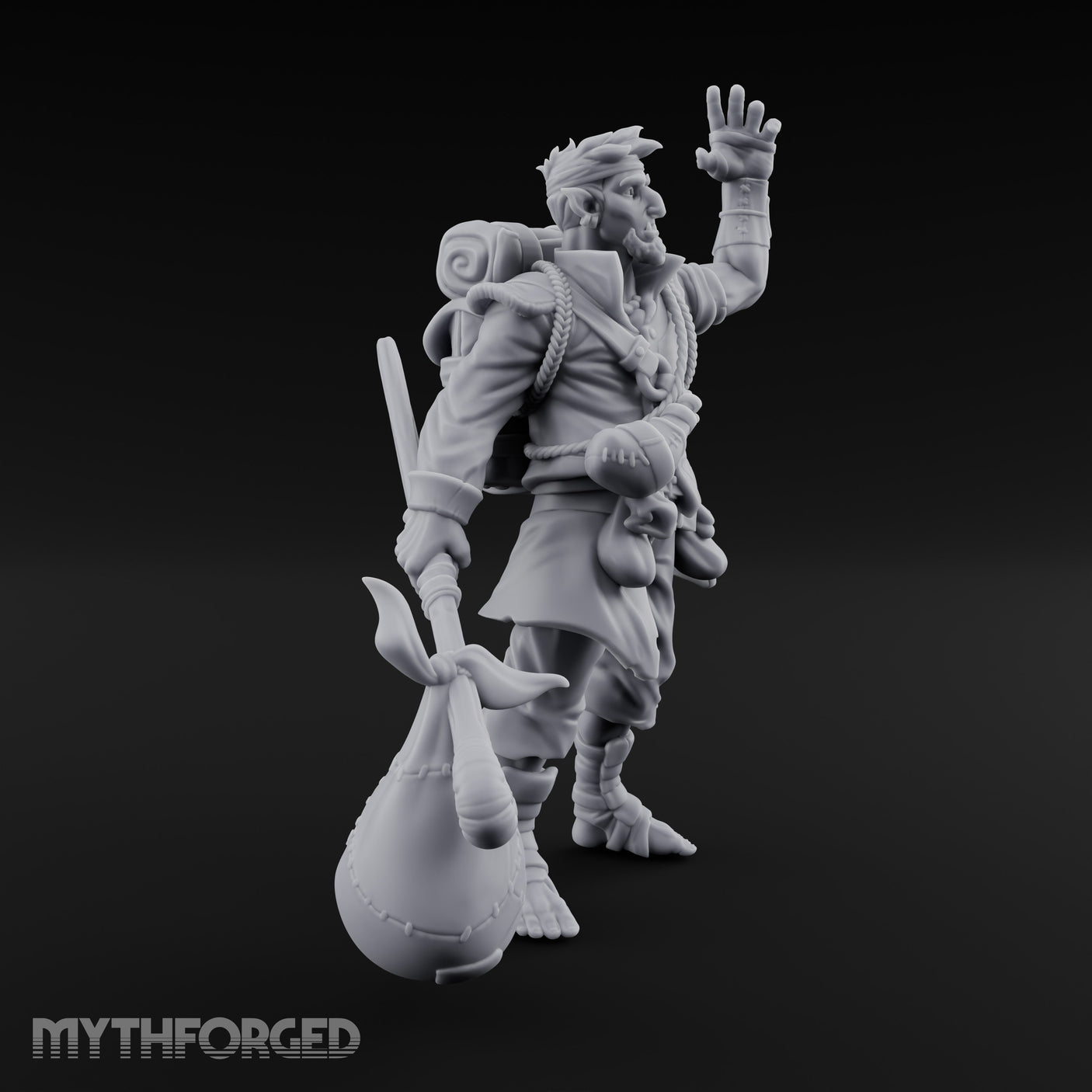Sack Swinging Human Caravan Leader Miniature for Dungeons and Dragons, Pathfinder or other TTRPGs