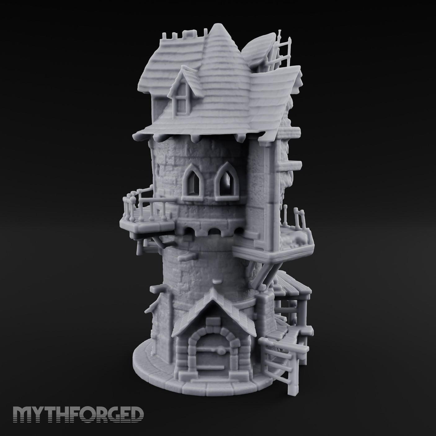 Scaffold-Laden Timber-Topped Wizard Tower Miniature for Dungeons and Dragons, Pathfinder or other TTRPGs