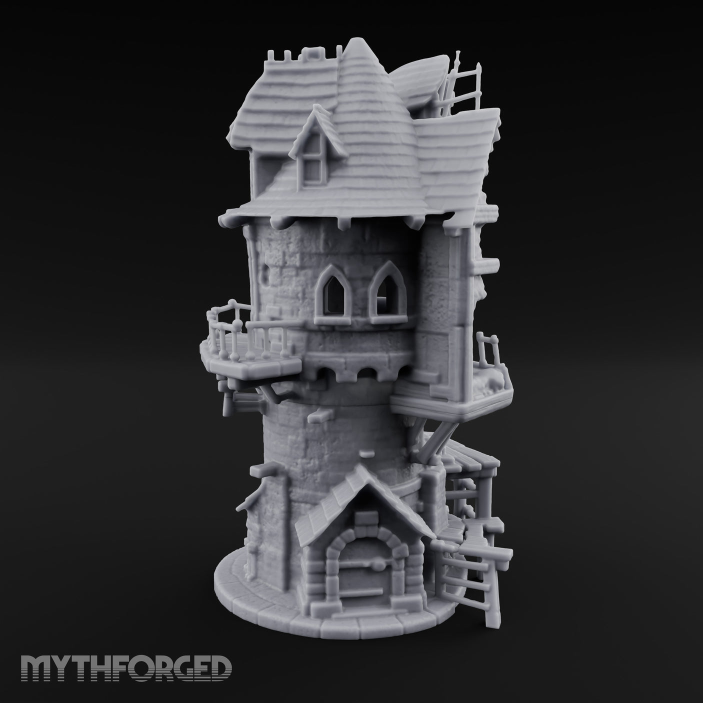 Scaffold-Laden Timber-Topped Wizard Tower Miniature for Dungeons and Dragons, Pathfinder or other TTRPGs