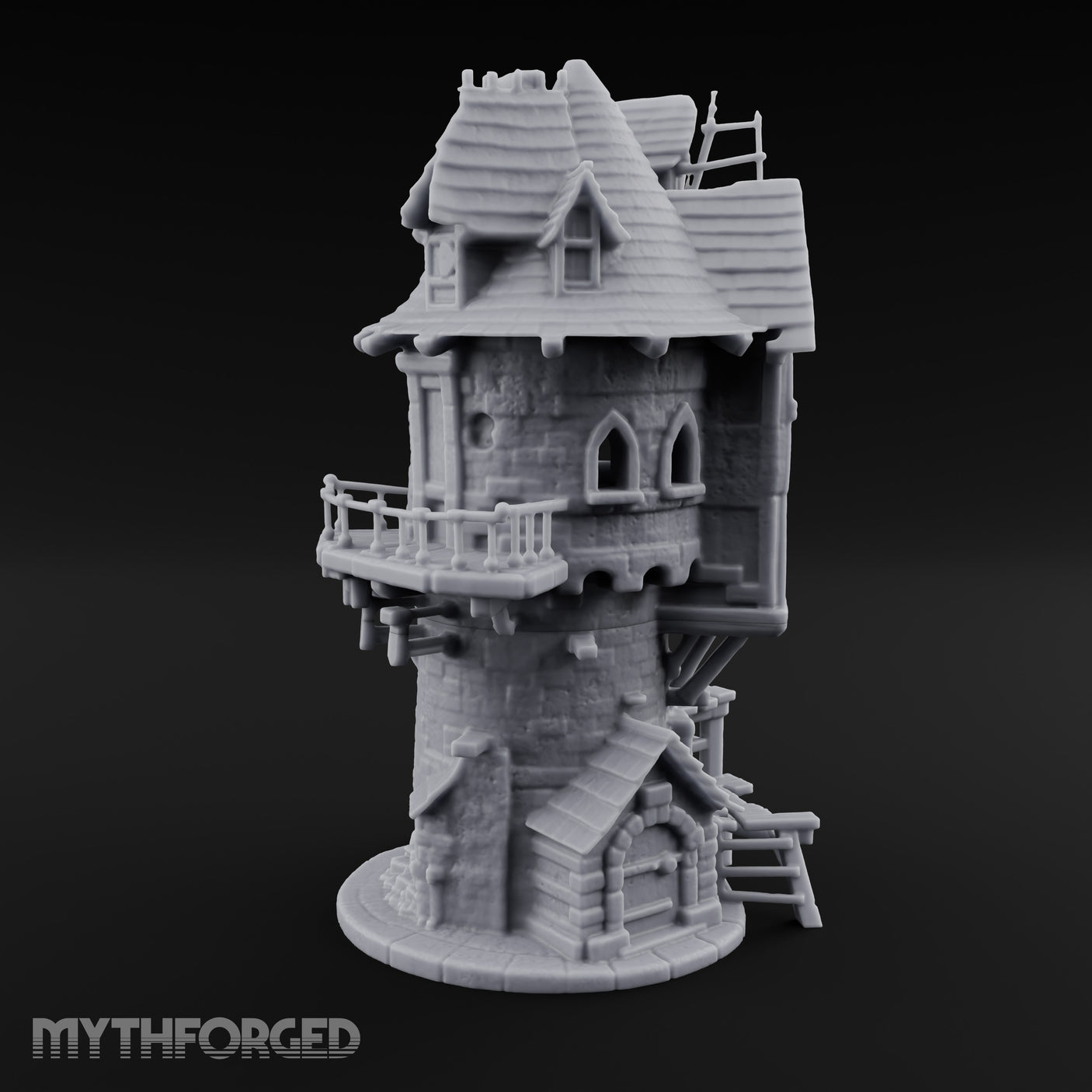 Scaffold-Laden Timber-Topped Wizard Tower Miniature for Dungeons and Dragons, Pathfinder or other TTRPGs
