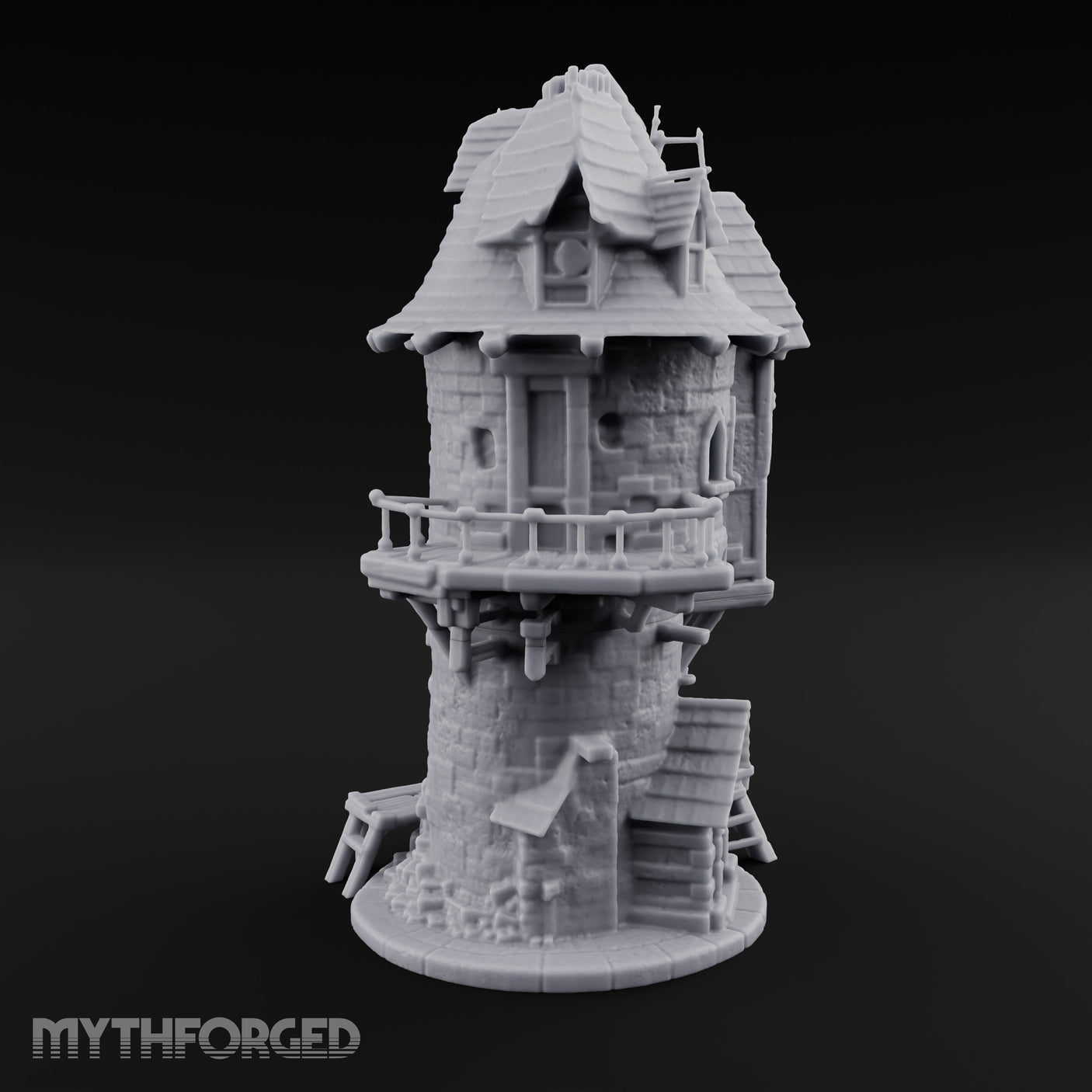 Scaffold-Laden Timber-Topped Wizard Tower Miniature for Dungeons and Dragons, Pathfinder or other TTRPGs
