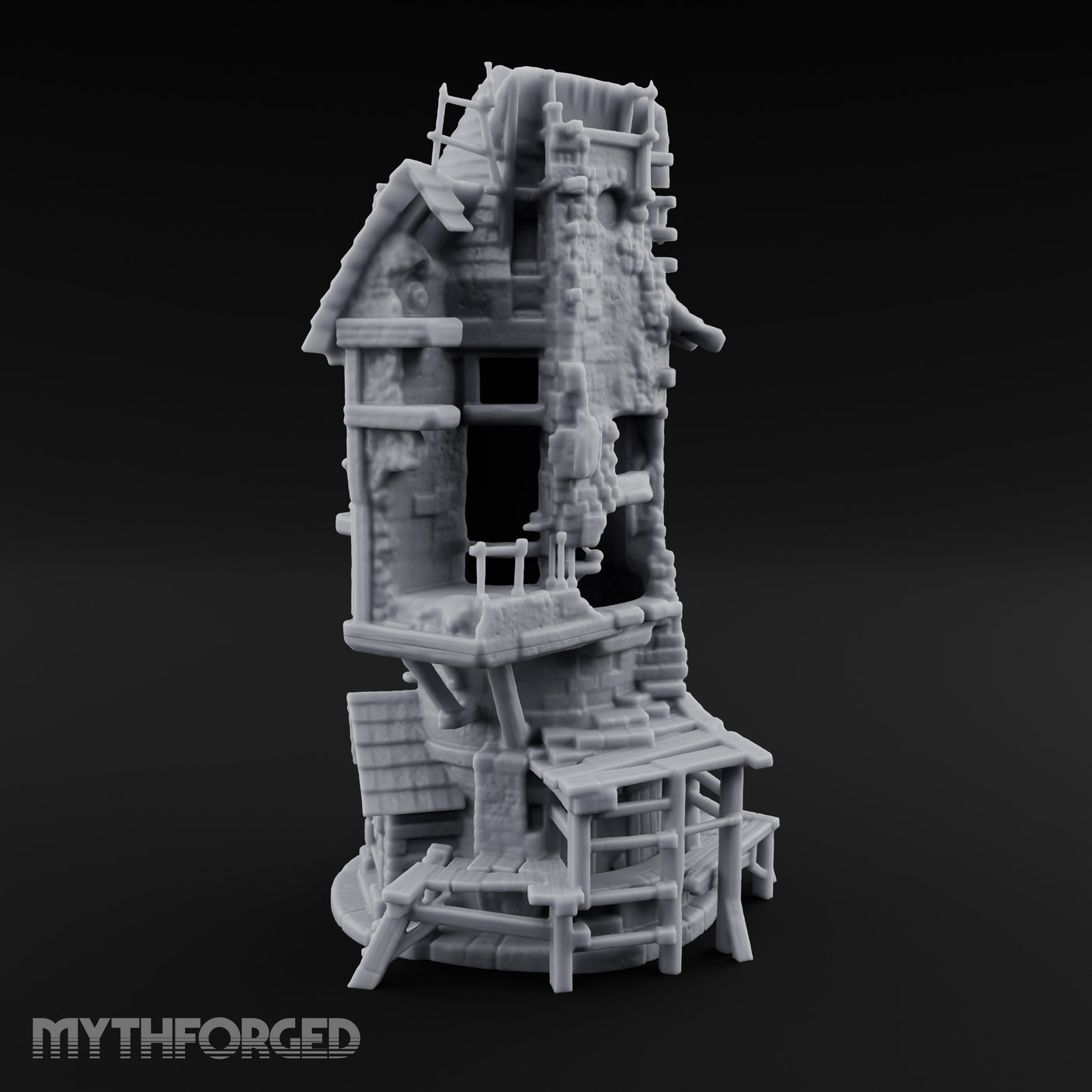 Scaffold-Laden Timber-Topped Wizard Tower Miniature for Dungeons and Dragons, Pathfinder or other TTRPGs