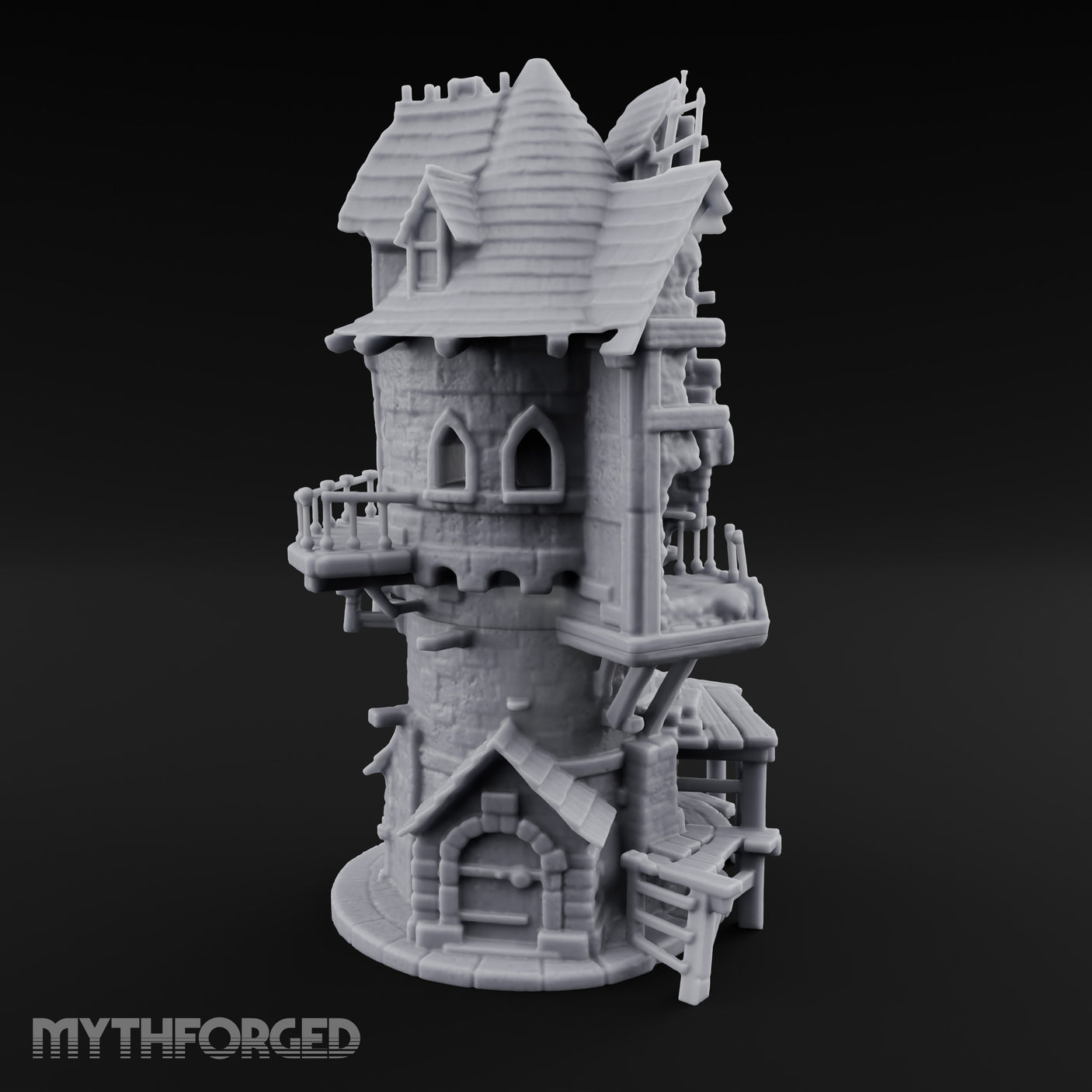 Scaffold-Laden Timber-Topped Wizard Tower Miniature for Dungeons and Dragons, Pathfinder or other TTRPGs