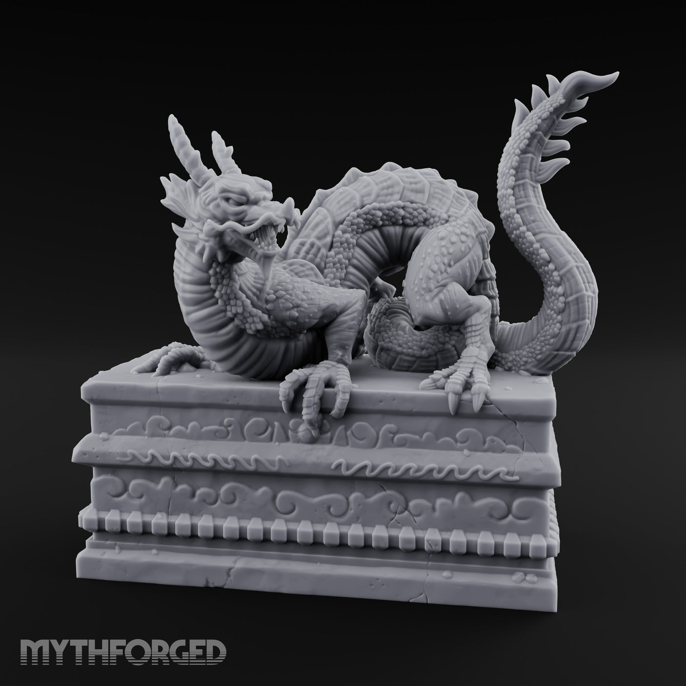 Scale-Coiled Claw-Gripping Eastern Dragon Statue Miniature for Dungeons and Dragons, Pathfinder or other TTRPGs