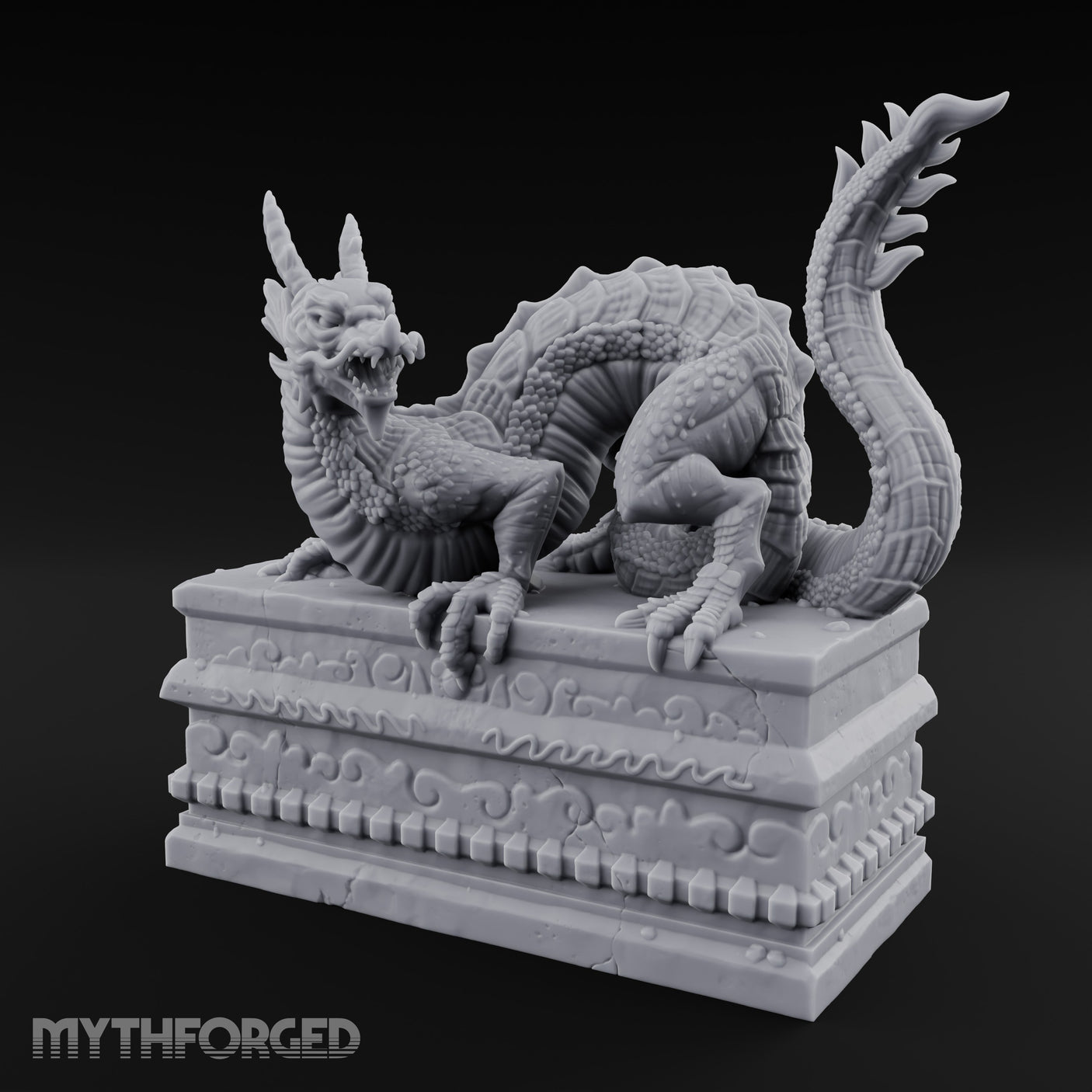 Scale-Coiled Claw-Gripping Eastern Dragon Statue Miniature for Dungeons and Dragons, Pathfinder or other TTRPGs