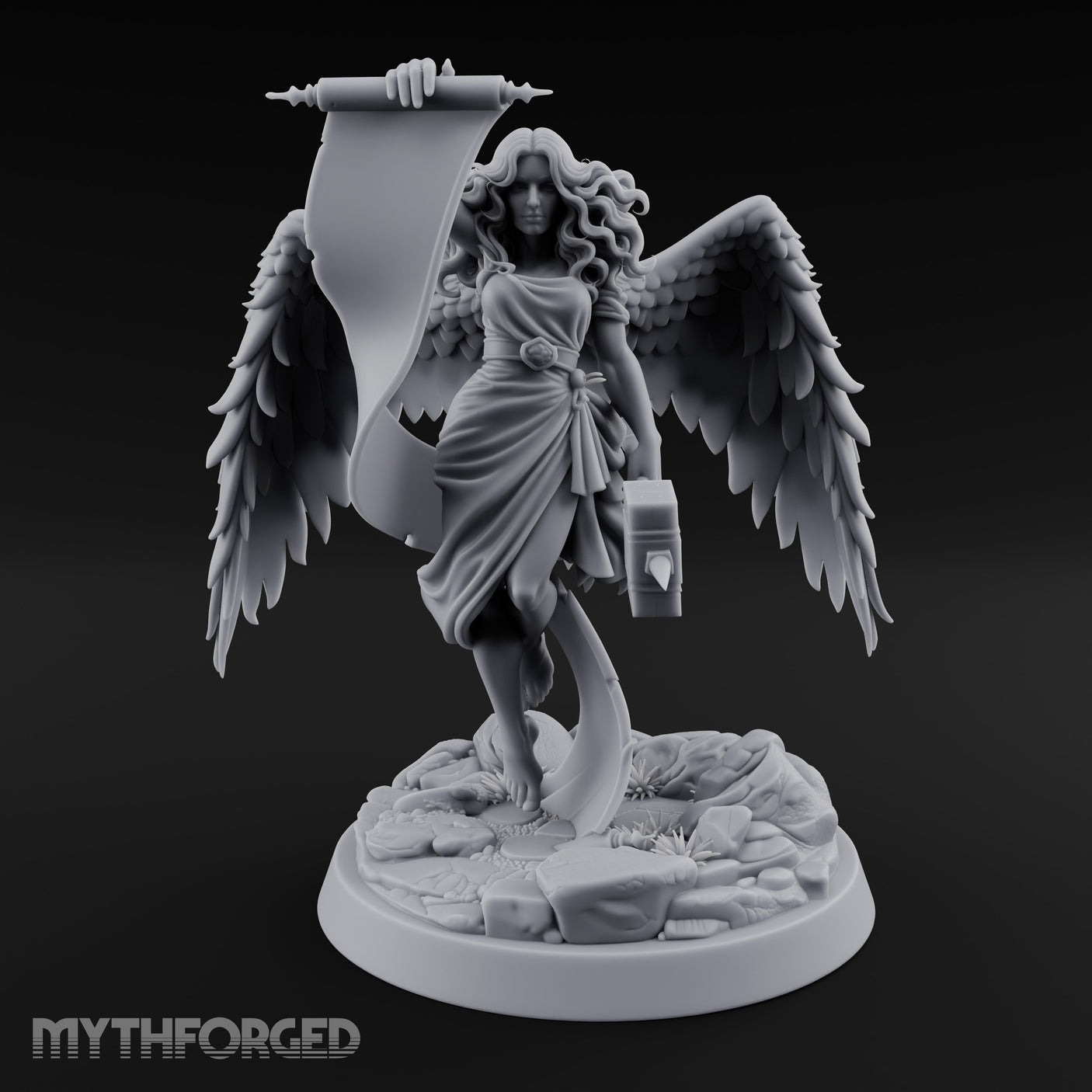 Scroll And Hammer Bearing Angel Herald Miniature for Dungeons and Dragons, Pathfinder or other TTRPGs