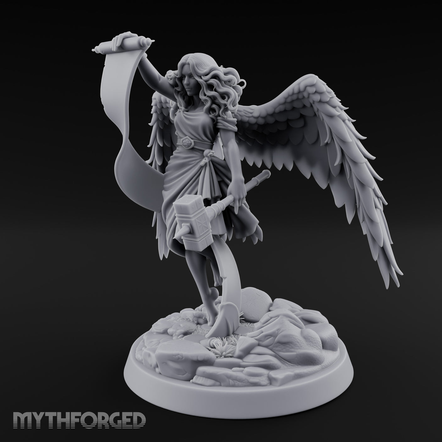 Scroll And Hammer Bearing Angel Herald Miniature for Dungeons and Dragons, Pathfinder or other TTRPGs