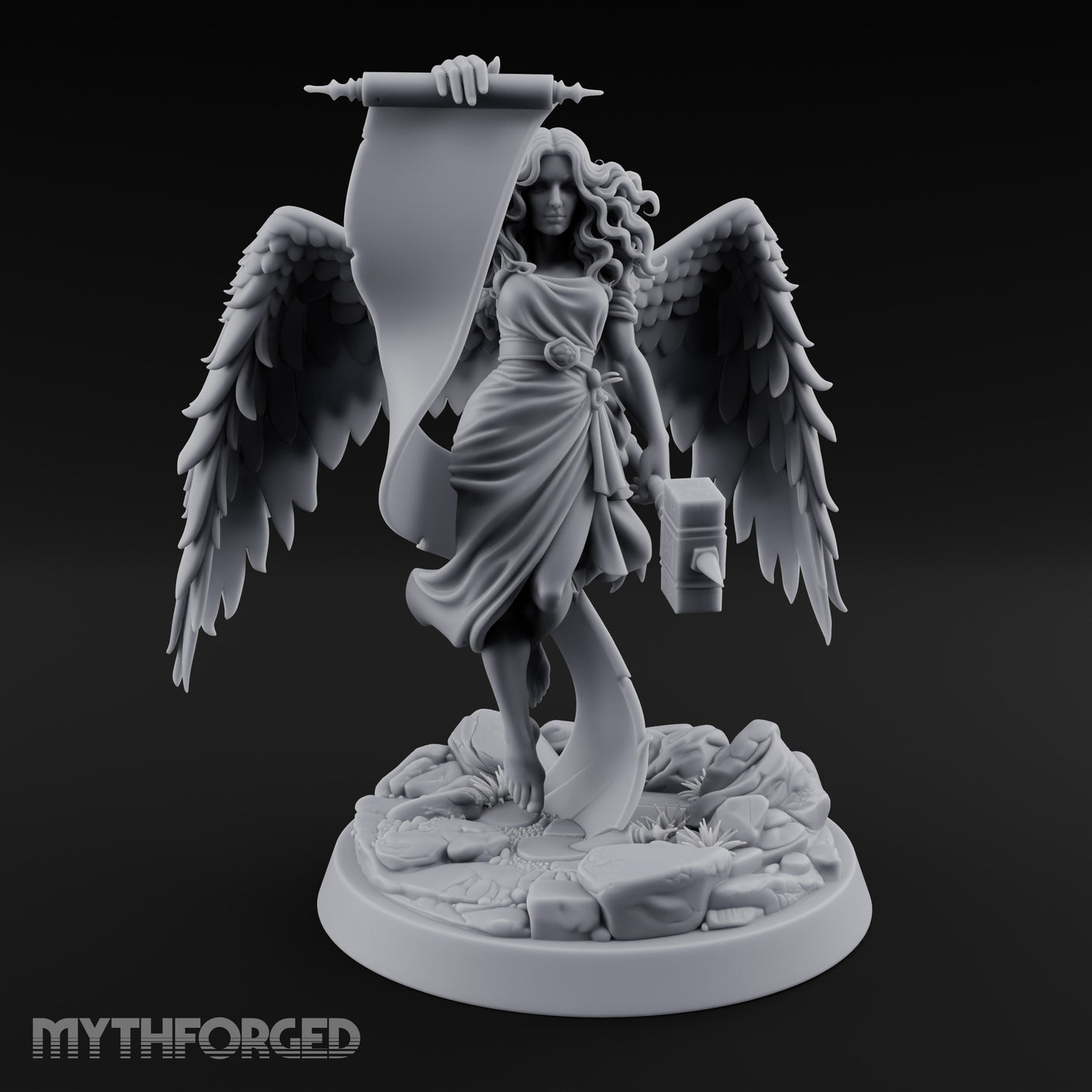 Scroll And Hammer Bearing Angel Herald Miniature for Dungeons and Dragons, Pathfinder or other TTRPGs
