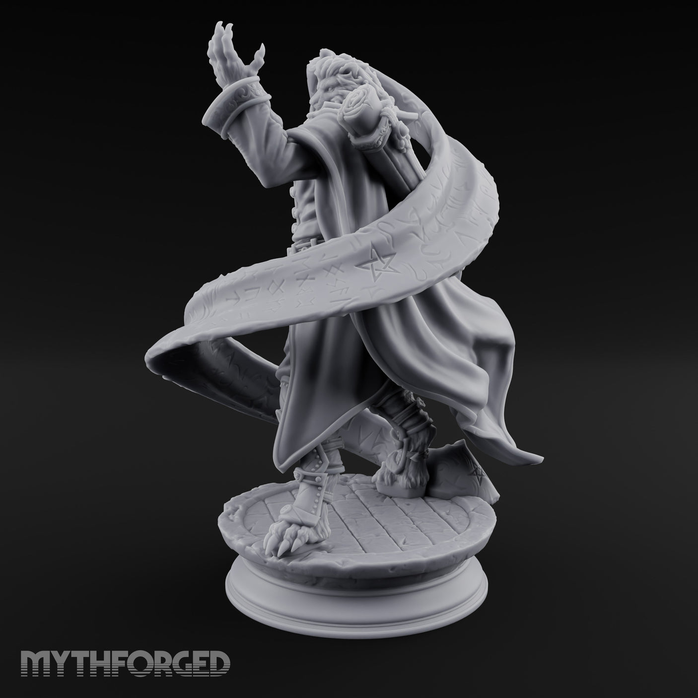 Scroll Brandishing Leonin Sorcerer Miniature for Dungeons and Dragons, Pathfinder or other TTRPGs