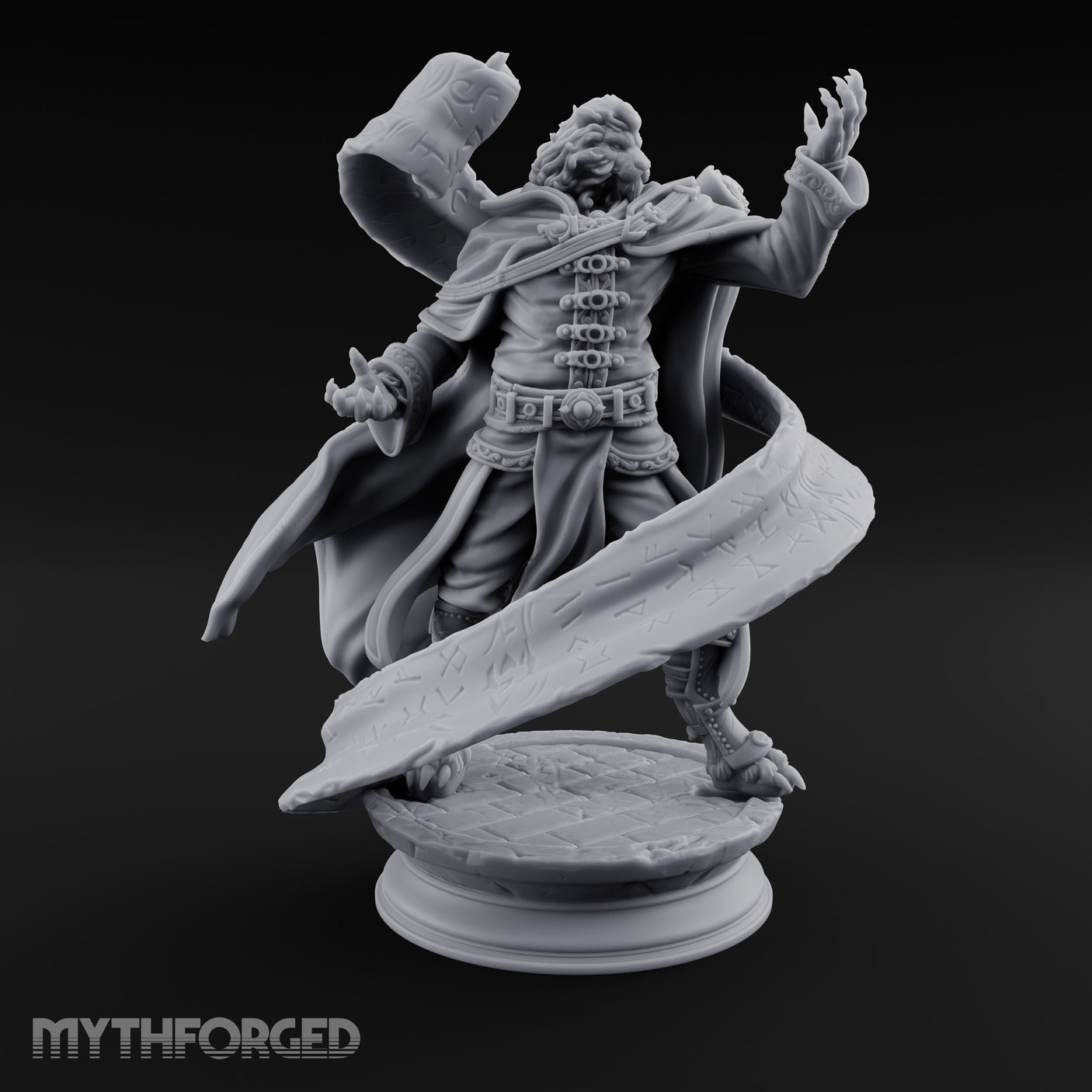 Scroll Brandishing Leonin Sorcerer Miniature for Dungeons and Dragons, Pathfinder or other TTRPGs