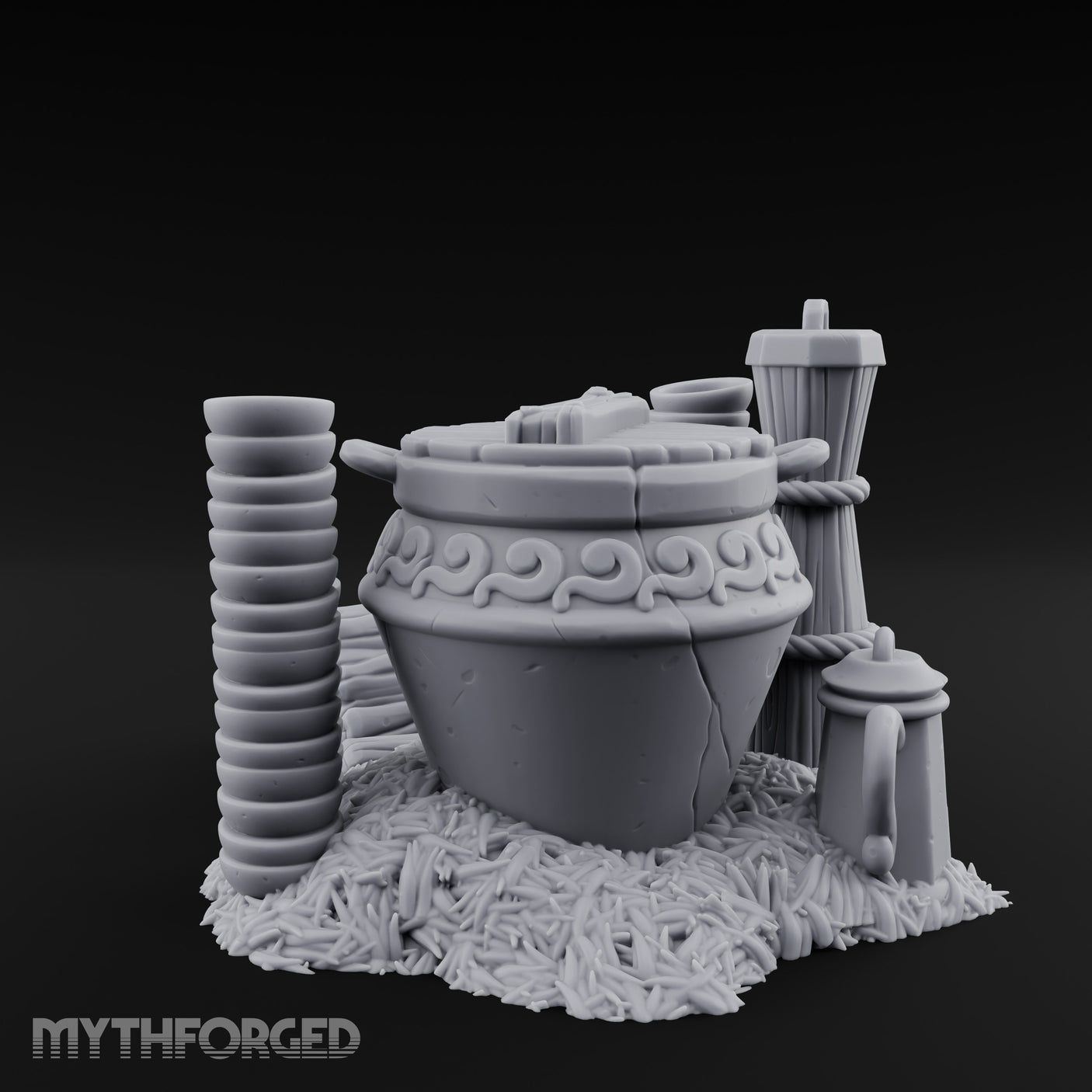 Scroll-Carved Straw-Nestled Cracked Urn Scene Miniature for Dungeons and Dragons, Pathfinder or other TTRPGs