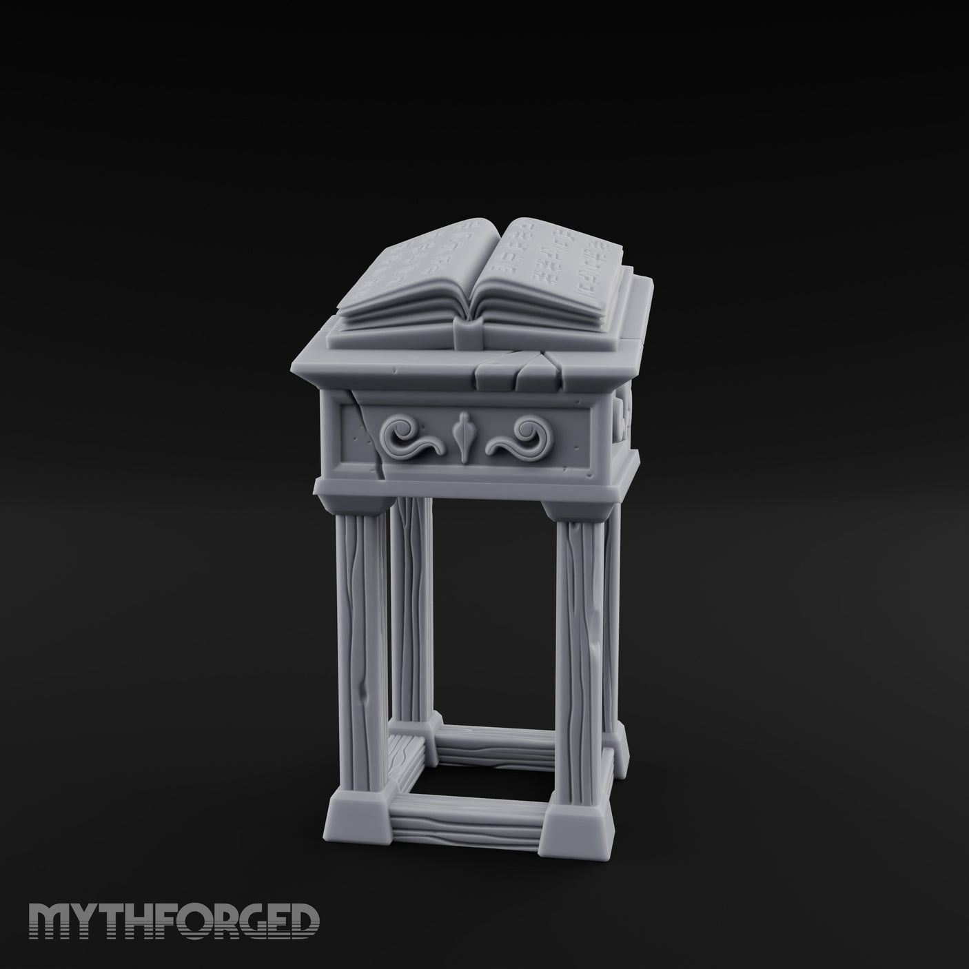 Scroll-Carved Tome-Splayed Scholar's Book Lectern Miniature for Dungeons and Dragons, Pathfinder or other TTRPGs