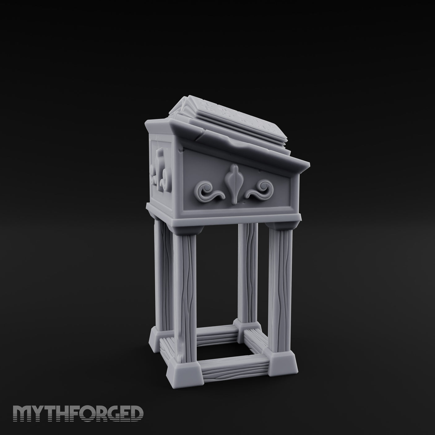 Scroll-Carved Tome-Splayed Scholar's Book Lectern Miniature for Dungeons and Dragons, Pathfinder or other TTRPGs