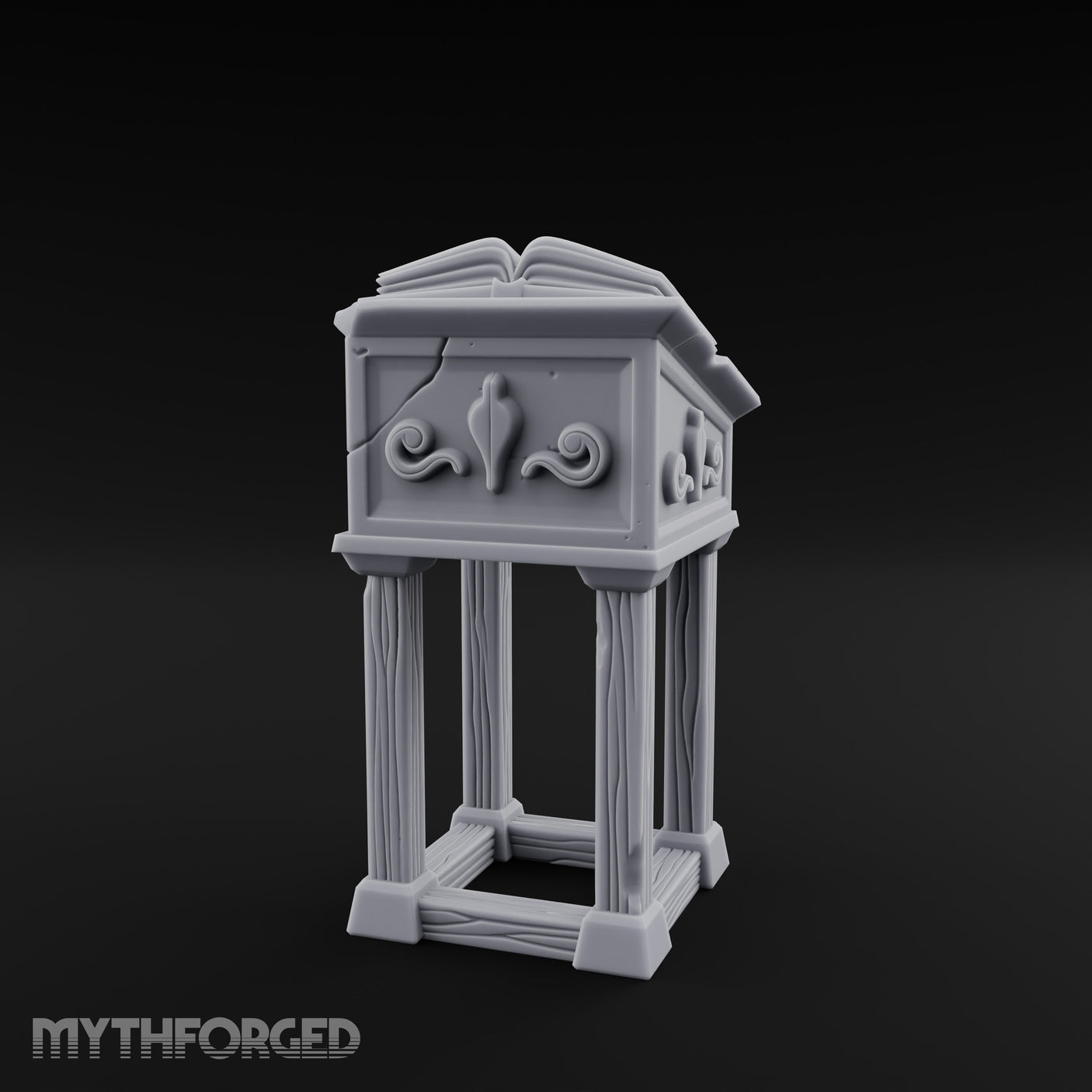 Scroll-Carved Tome-Splayed Scholar's Book Lectern Miniature for Dungeons and Dragons, Pathfinder or other TTRPGs