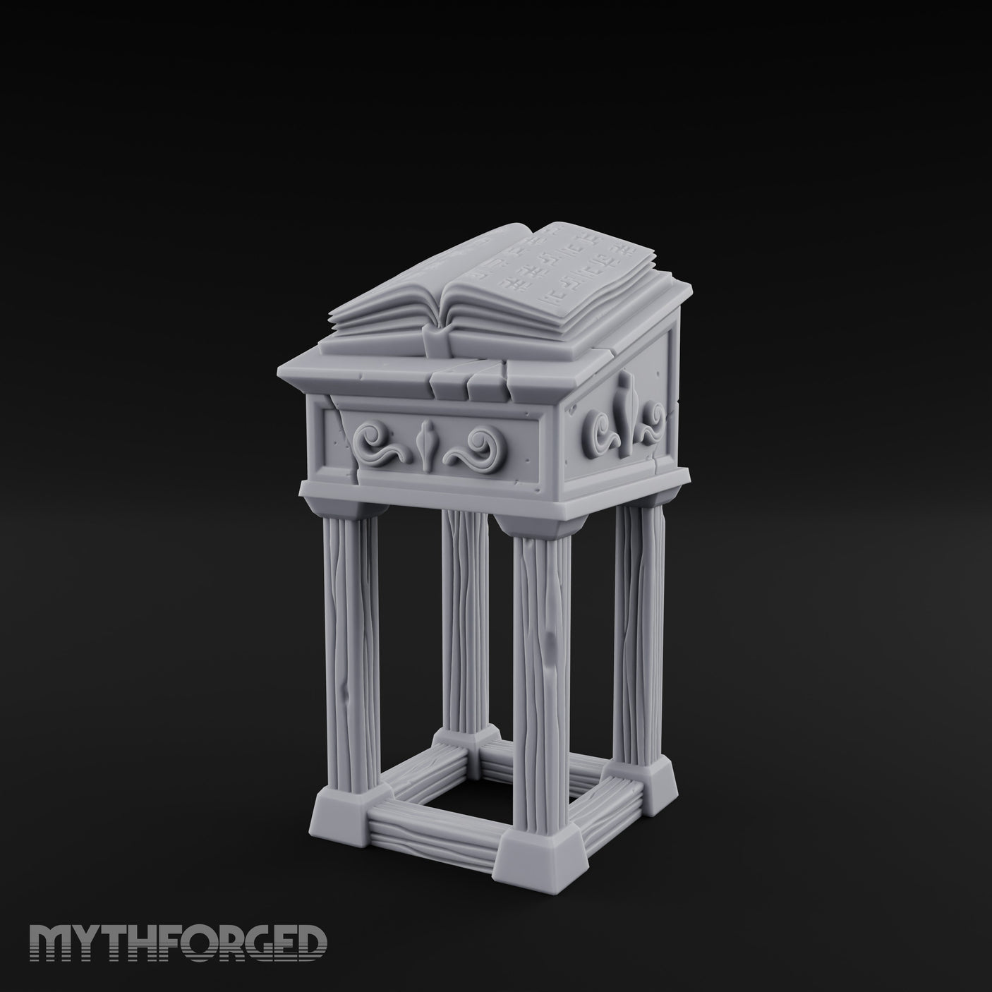 Scroll-Carved Tome-Splayed Scholar's Book Lectern Miniature for Dungeons and Dragons, Pathfinder or other TTRPGs
