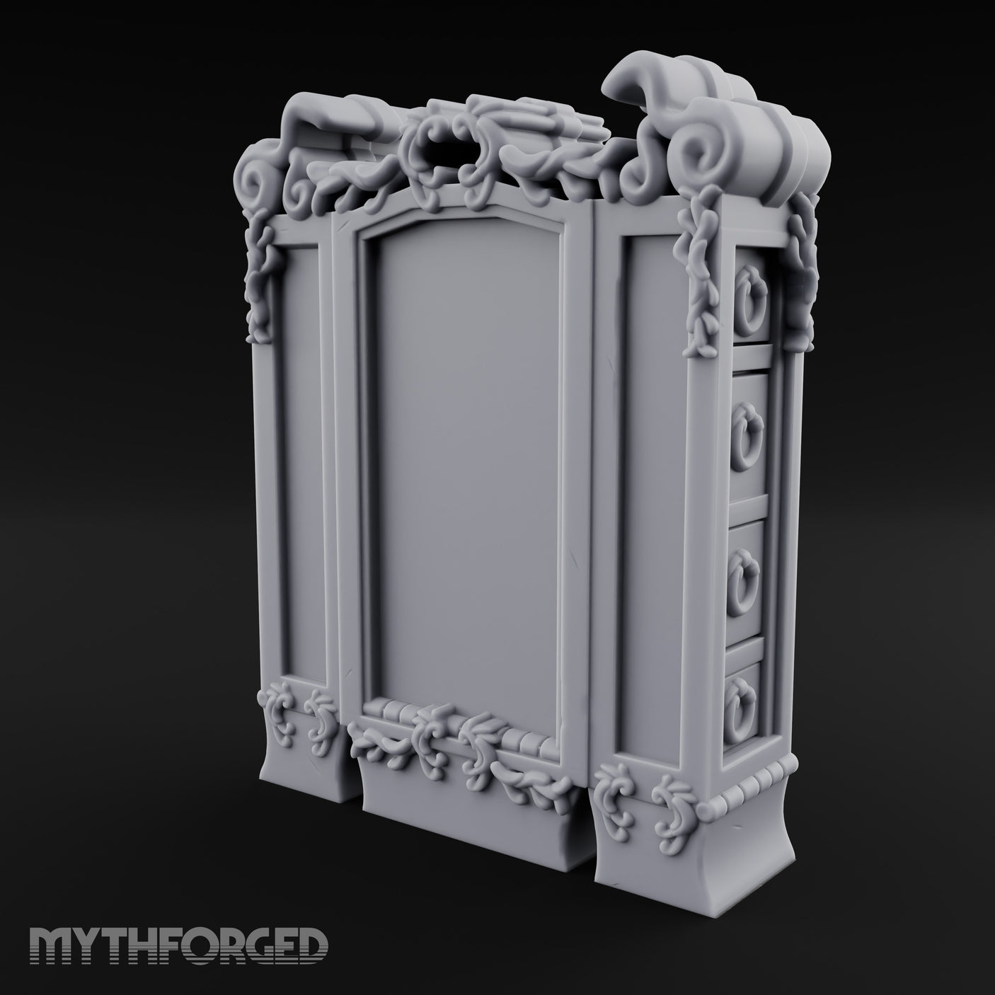 Scroll-Crowned Filigree-Framed Noble Wardrobe Miniature for Dungeons and Dragons, Pathfinder or other TTRPGs