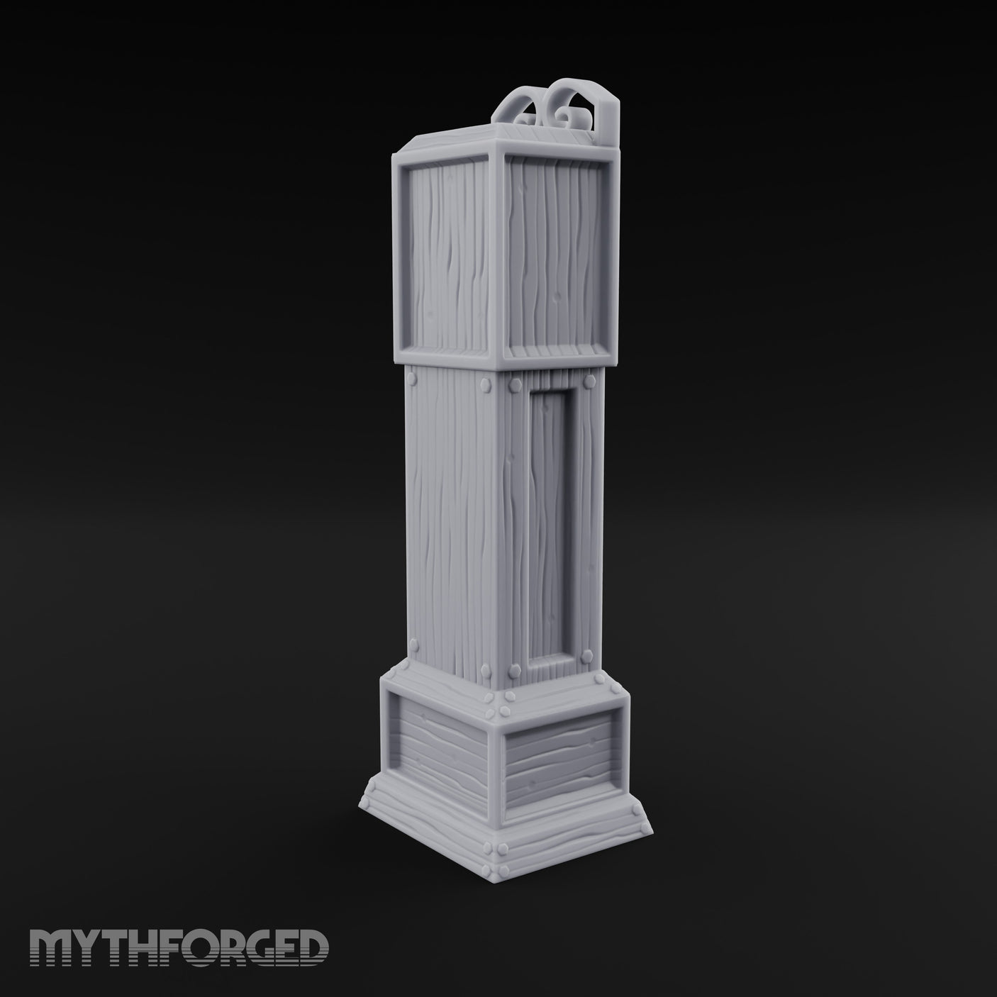 Scroll-Crowned Pendulum-Faced Grandfather Clock Miniature for Dungeons and Dragons, Pathfinder or other TTRPGs