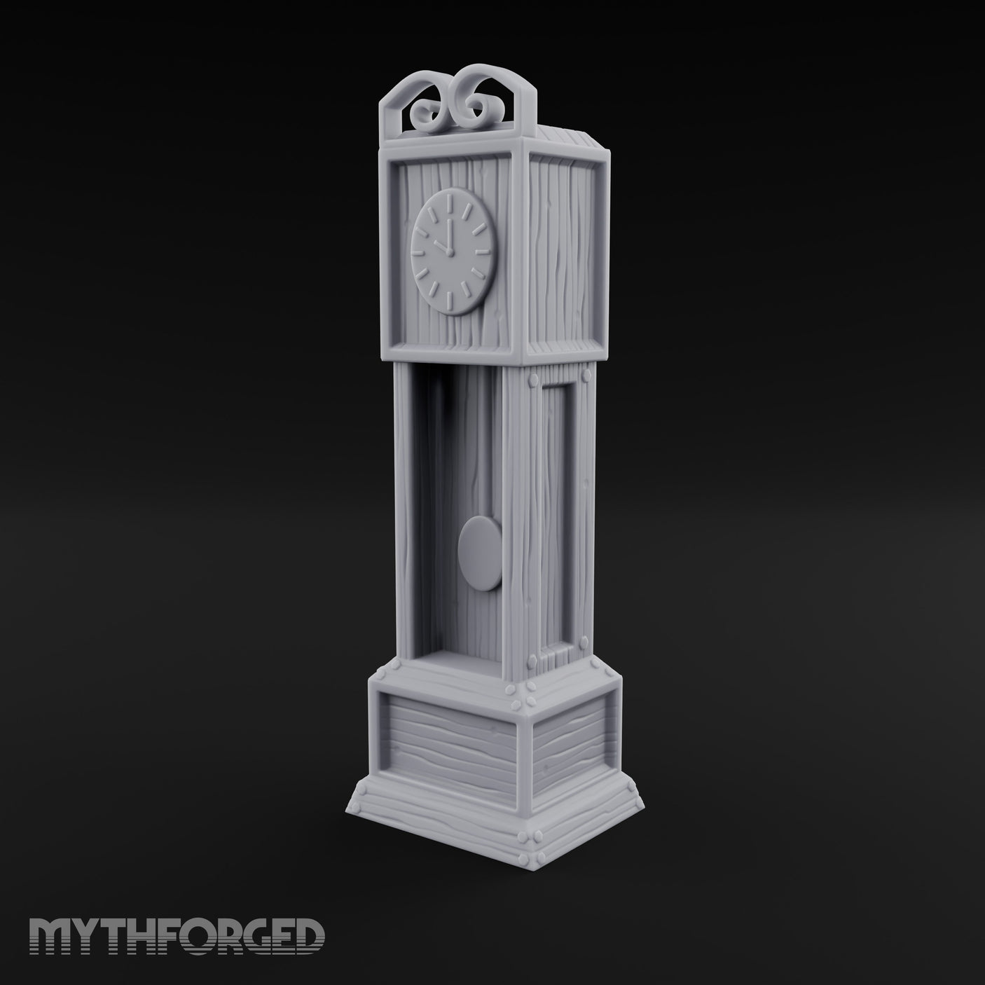 Scroll-Crowned Pendulum-Faced Grandfather Clock Miniature for Dungeons and Dragons, Pathfinder or other TTRPGs