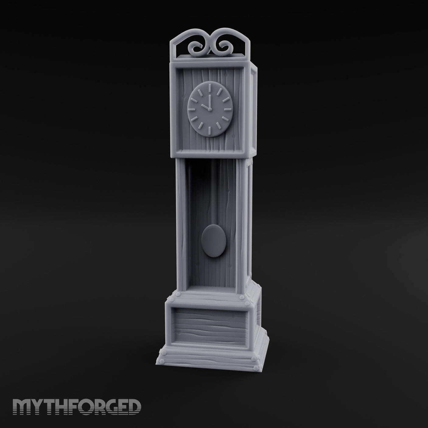 Scroll-Crowned Pendulum-Faced Grandfather Clock Miniature for Dungeons and Dragons, Pathfinder or other TTRPGs