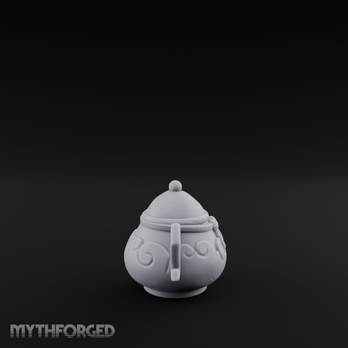 Scroll-Etched Knob-Lidded Decorative Ceramic Urn
