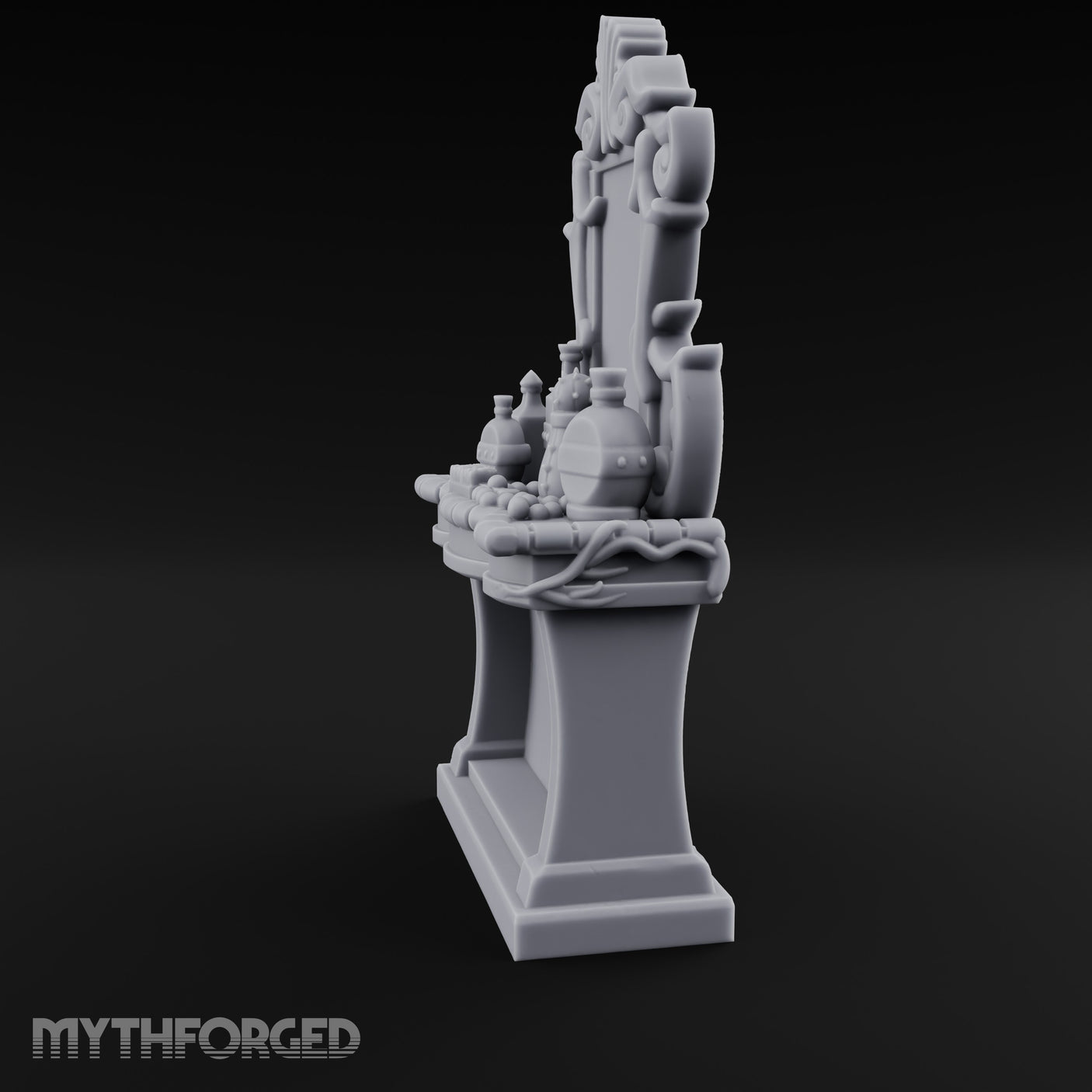 Scroll-Framed Potion-Scattered Noble Vanity Dresser Miniature for Dungeons and Dragons, Pathfinder or other TTRPGs