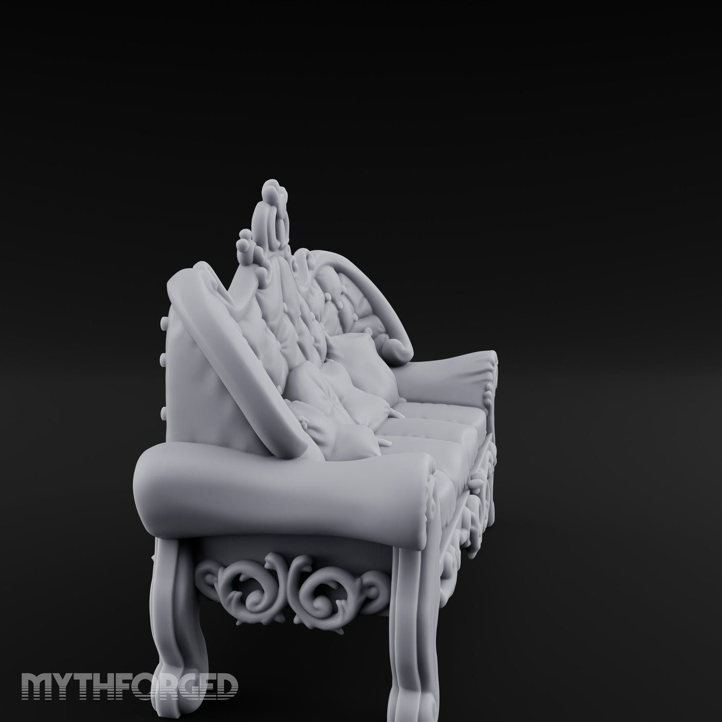 Scroll-Legged Pillow-Laden Noble Settee Miniature for Dungeons and Dragons, Pathfinder or other TTRPGs