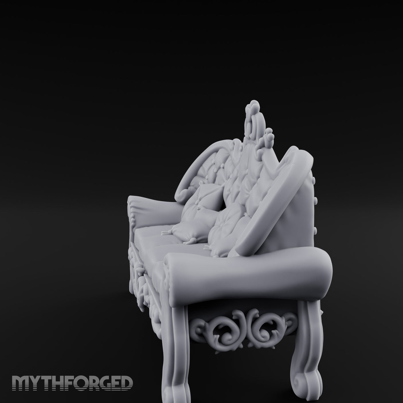 Scroll-Legged Pillow-Laden Noble Settee Miniature for Dungeons and Dragons, Pathfinder or other TTRPGs