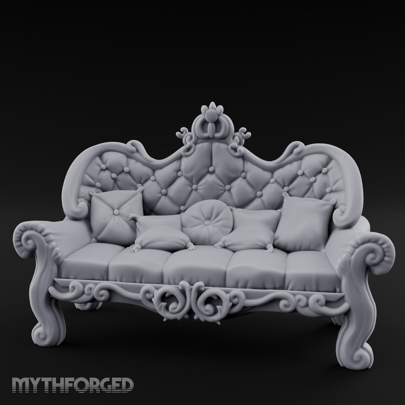 Scroll-Legged Pillow-Laden Noble Settee Miniature for Dungeons and Dragons, Pathfinder or other TTRPGs