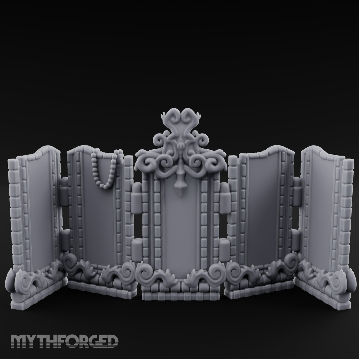 Scroll-Topped Bead-Draped Noble Folding Screen Miniature for Dungeons and Dragons, Pathfinder or other TTRPGs