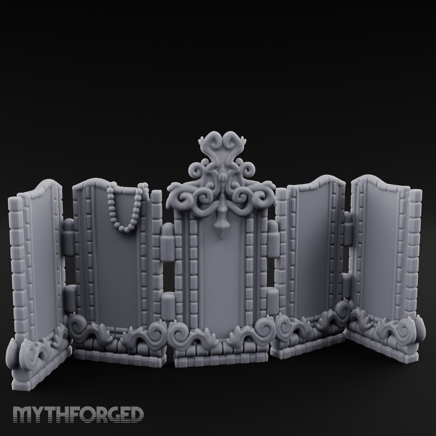 Scroll-Topped Bead-Draped Noble Folding Screen Miniature for Dungeons and Dragons, Pathfinder or other TTRPGs