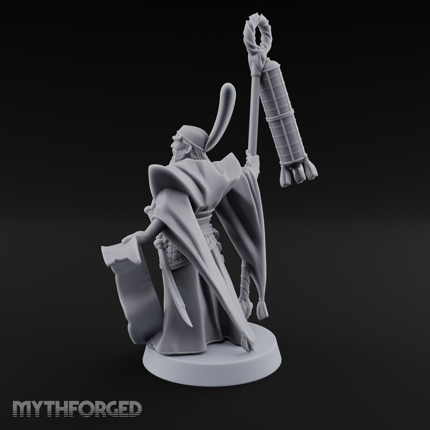 Scroll Unfurling Human Thunder Mage Miniature for Dungeons and Dragons, Pathfinder or other TTRPGs