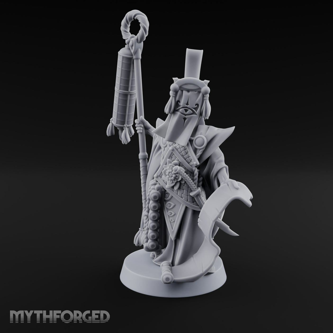 Scroll Unfurling Human Thunder Mage Miniature for Dungeons and Dragons, Pathfinder or other TTRPGs