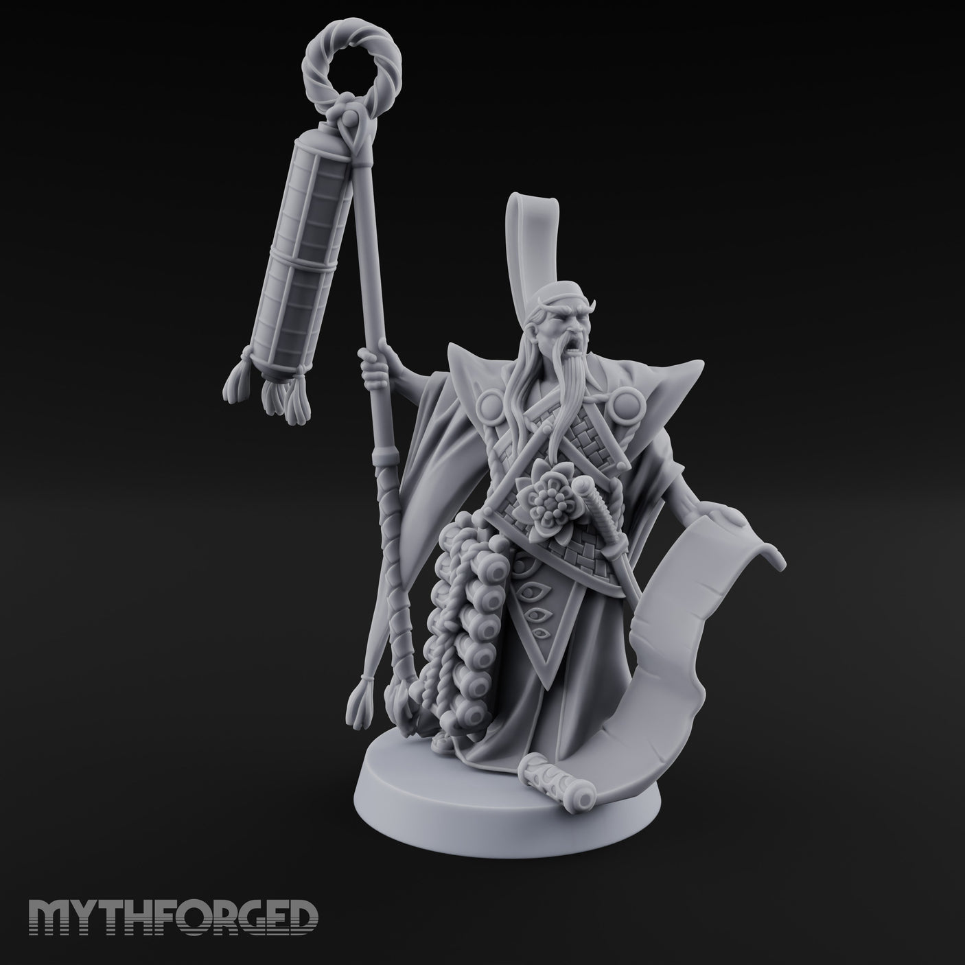 Scroll Unfurling Human Thunder Mage Miniature for Dungeons and Dragons, Pathfinder or other TTRPGs