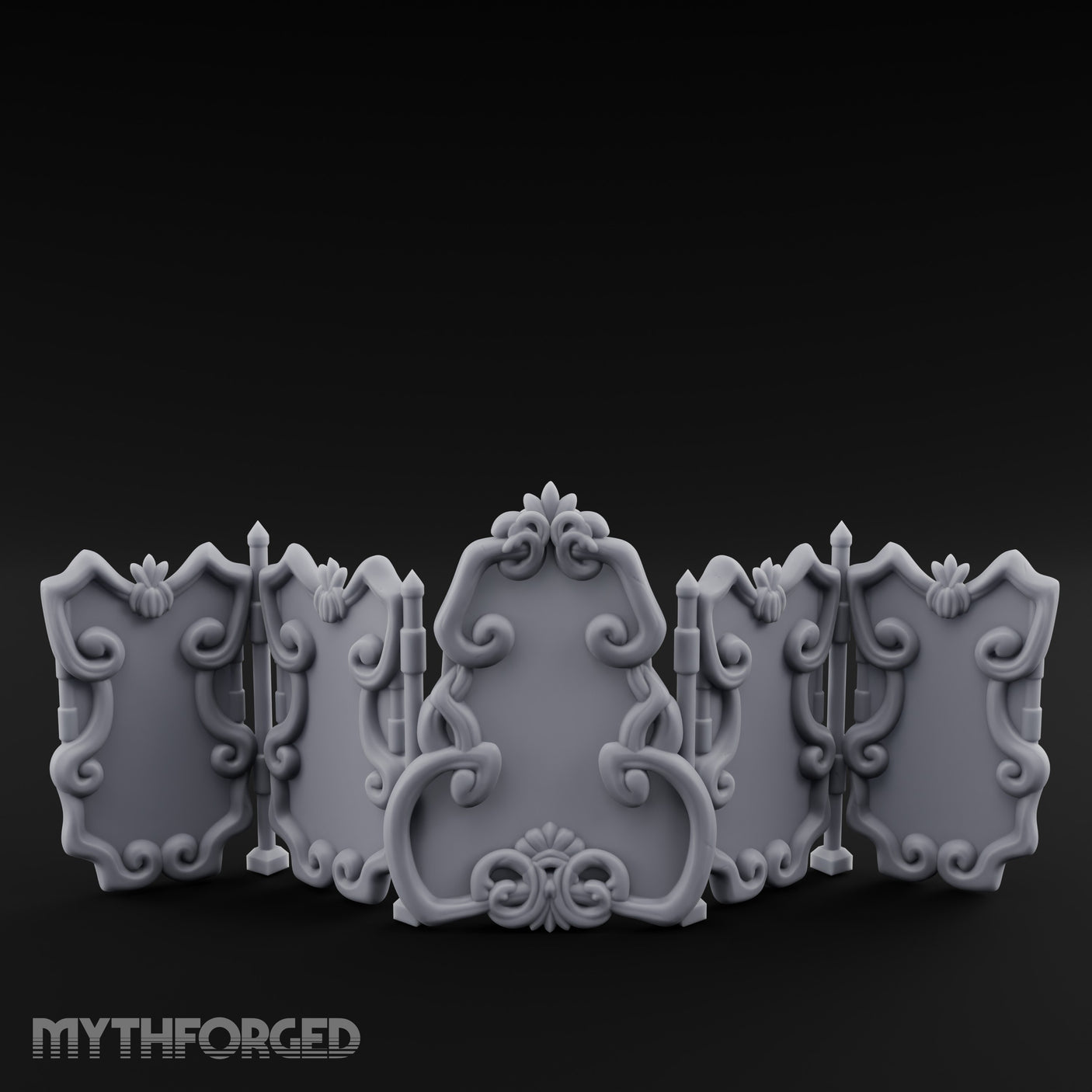 Scroll-Worked Spire-Tipped Noble Folding Screen Miniature for Dungeons and Dragons, Pathfinder or other TTRPGs