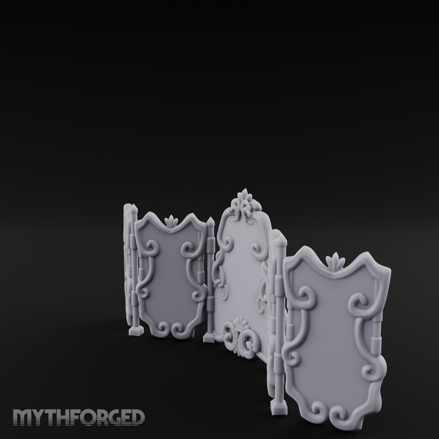 Scroll-Worked Spire-Tipped Noble Folding Screen Miniature for Dungeons and Dragons, Pathfinder or other TTRPGs