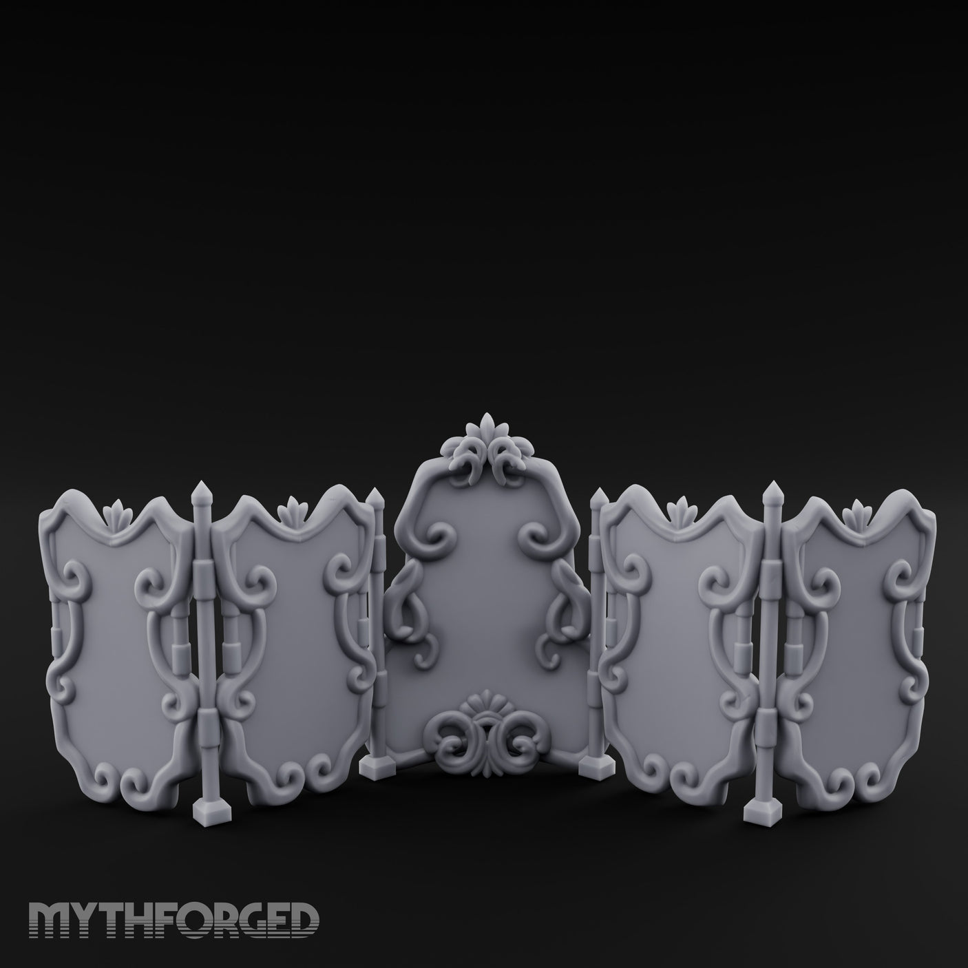 Scroll-Worked Spire-Tipped Noble Folding Screen Miniature for Dungeons and Dragons, Pathfinder or other TTRPGs