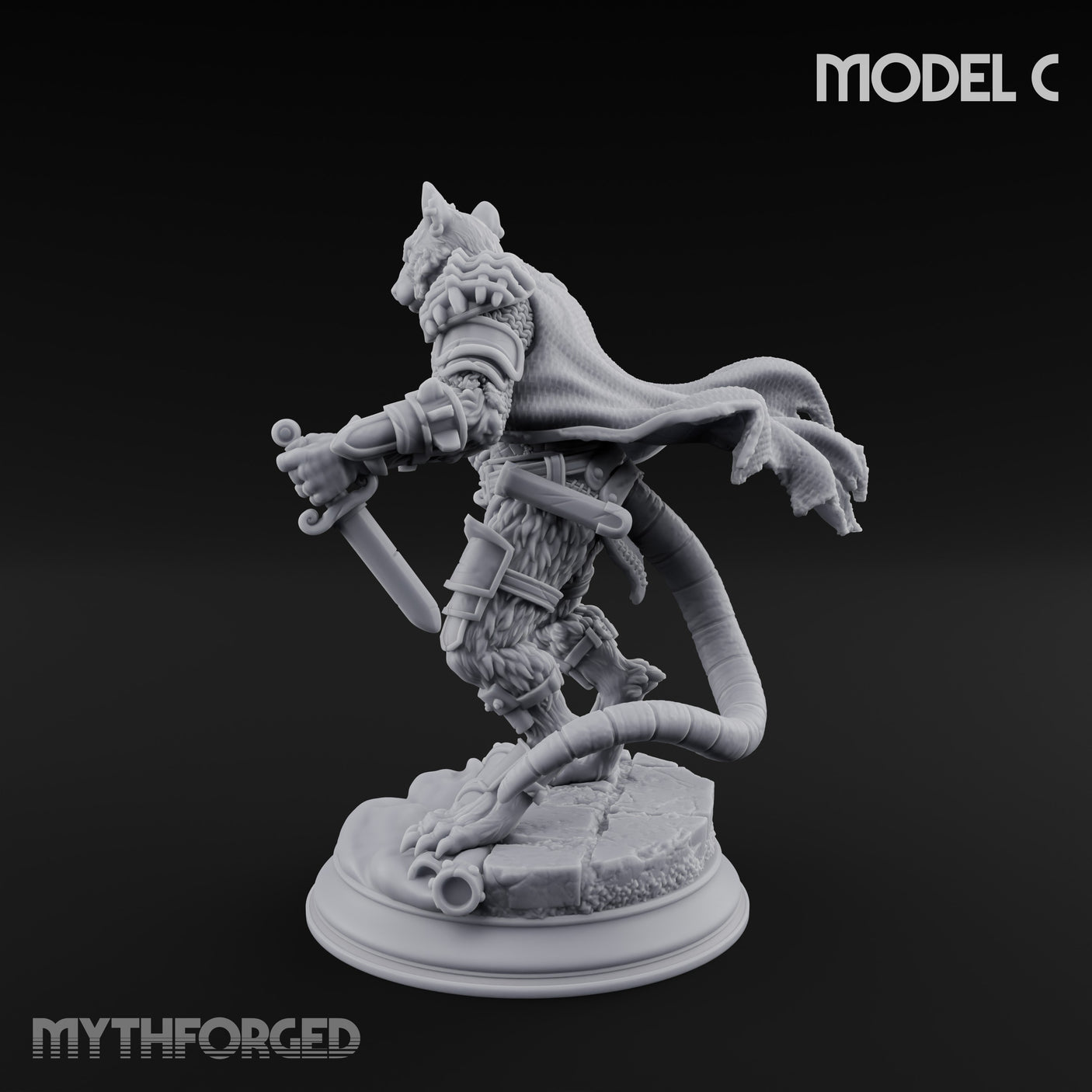 Scurrying Blade Wielding Ratfolk Warrior C Miniature for Dungeons and Dragons, Pathfinder or other TTRPGs