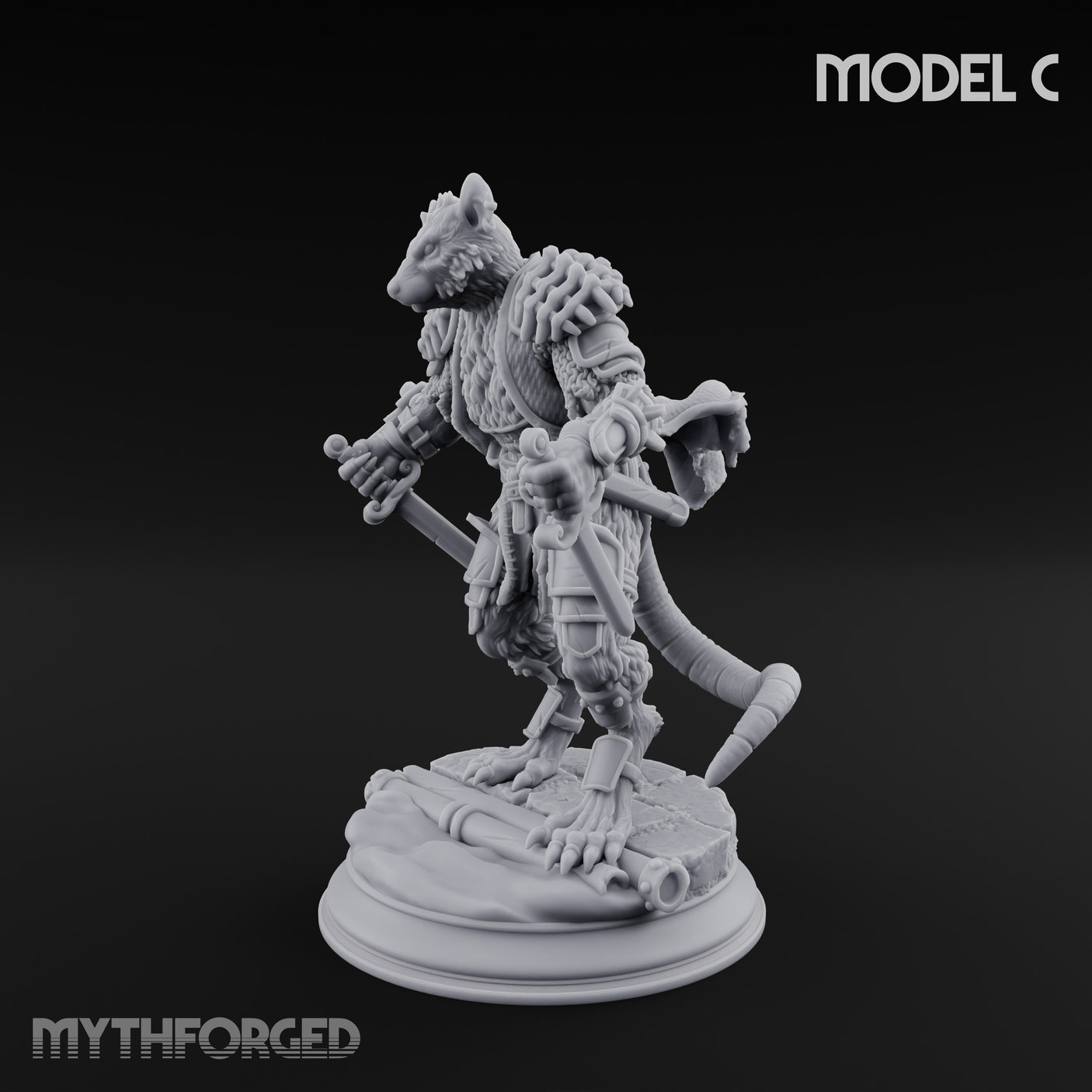 Scurrying Blade Wielding Ratfolk Warrior C Miniature for Dungeons and Dragons, Pathfinder or other TTRPGs