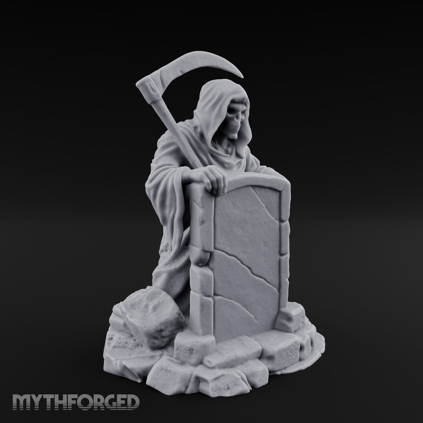 Scythe-Bearing Shroud-Draped Grim Reaper Gravestone Miniature for Dungeons and Dragons, Pathfinder or other TTRPGs