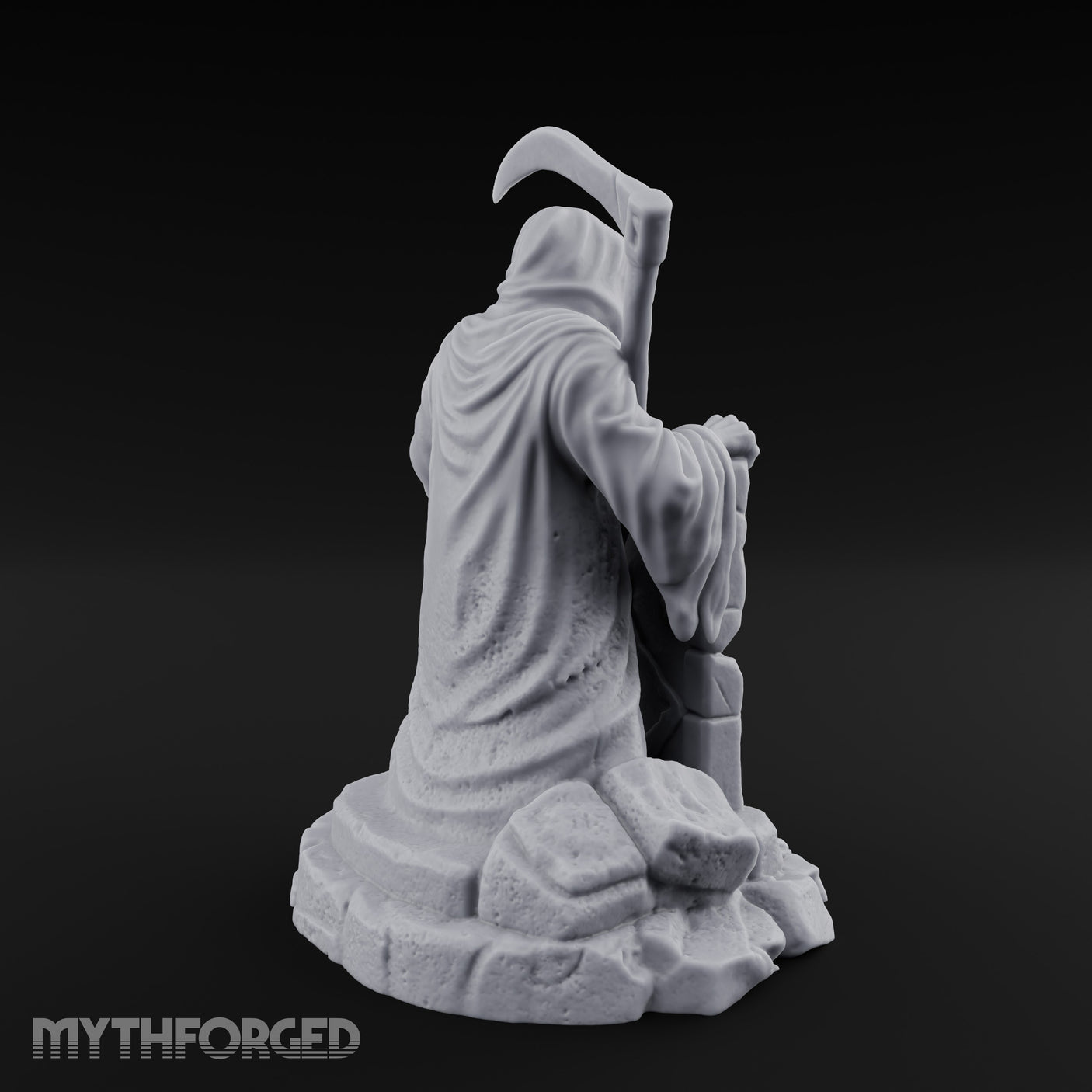 Scythe-Bearing Shroud-Draped Grim Reaper Gravestone Miniature for Dungeons and Dragons, Pathfinder or other TTRPGs