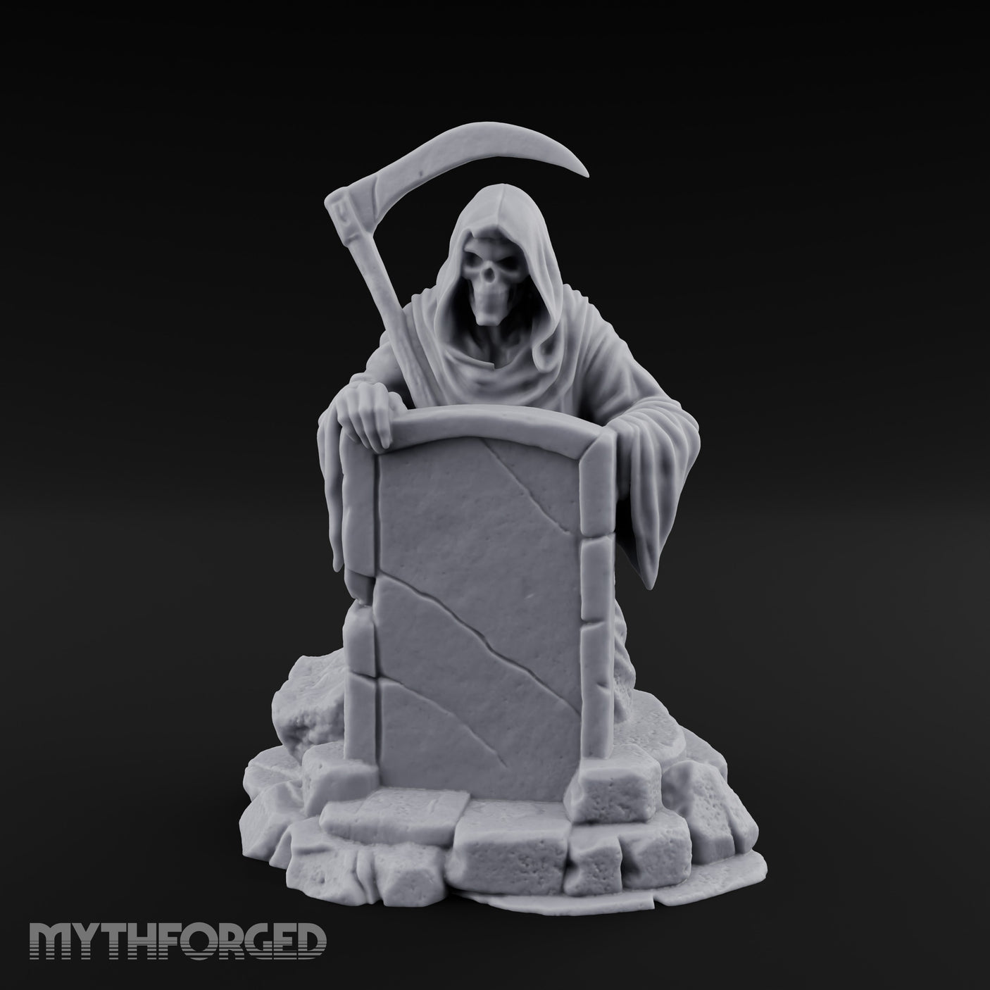 Scythe-Bearing Shroud-Draped Grim Reaper Gravestone Miniature for Dungeons and Dragons, Pathfinder or other TTRPGs