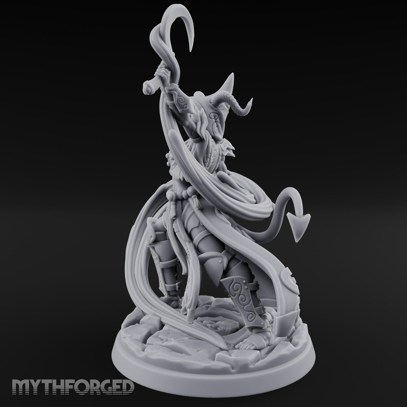 Scythe Shrieking Cape Billowing Tiefling Warlock Miniature for Dungeons and Dragons, Pathfinder or other TTRPGs