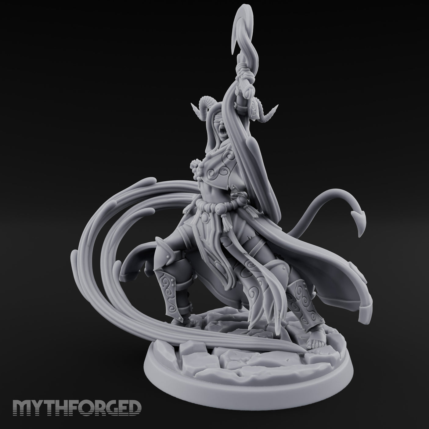 Scythe Shrieking Cape Billowing Tiefling Warlock Miniature for Dungeons and Dragons, Pathfinder or other TTRPGs