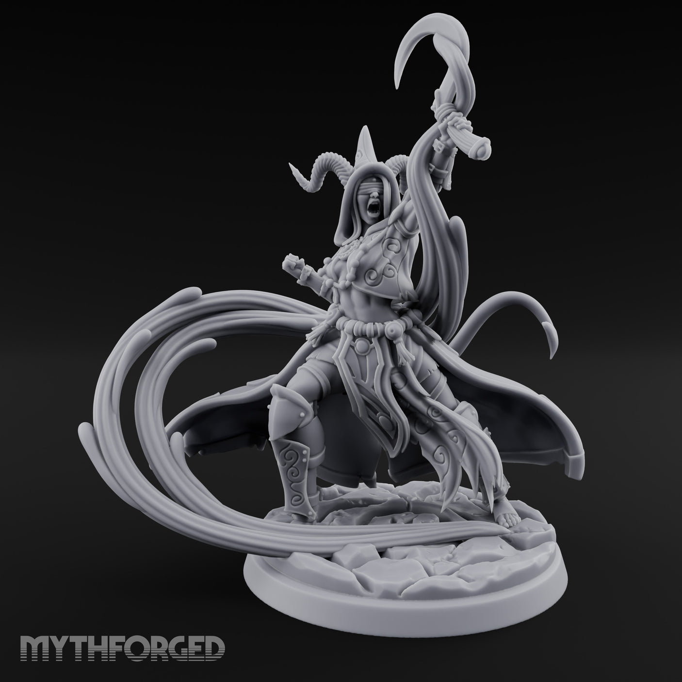 Scythe Shrieking Cape Billowing Tiefling Warlock Miniature for Dungeons and Dragons, Pathfinder or other TTRPGs
