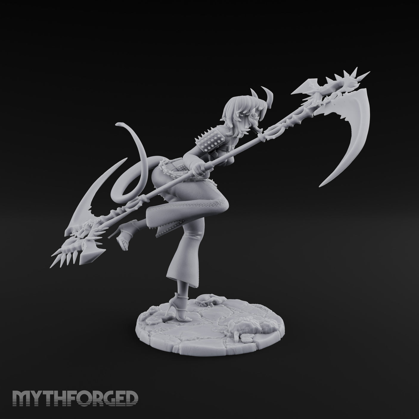 Scythe Sweeping Knee Raised Tiefling Reaper Miniature for Dungeons and Dragons, Pathfinder or other TTRPGs