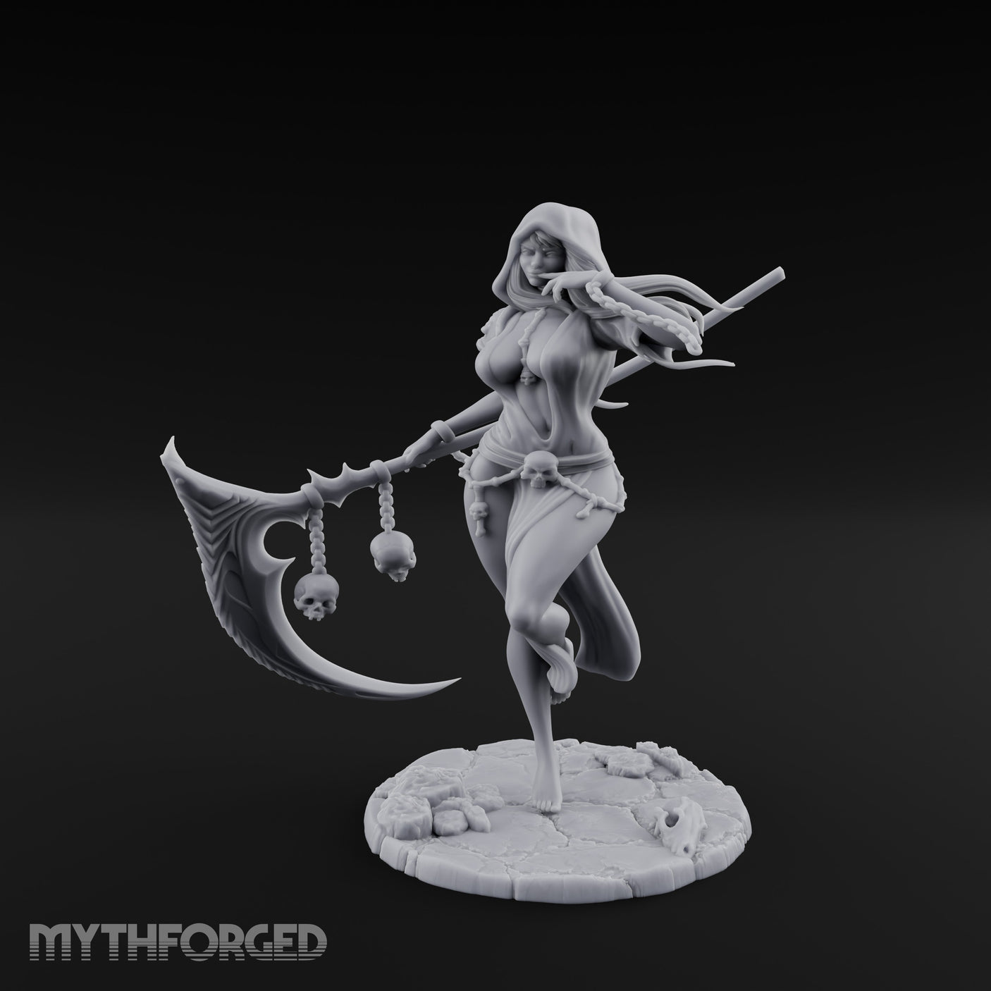 Scythe Trailing Knee Raised Human Reaper Miniature for Dungeons and Dragons, Pathfinder or other TTRPGs