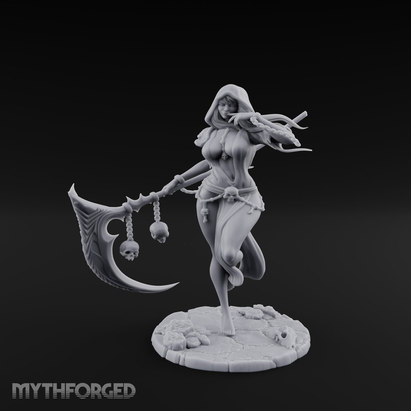 Scythe Trailing Knee Raised Human Reaper Miniature for Dungeons and Dragons, Pathfinder or other TTRPGs