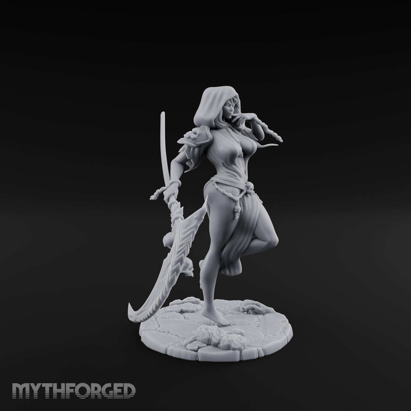 Scythe Trailing Knee Raised Human Reaper Miniature for Dungeons and Dragons, Pathfinder or other TTRPGs