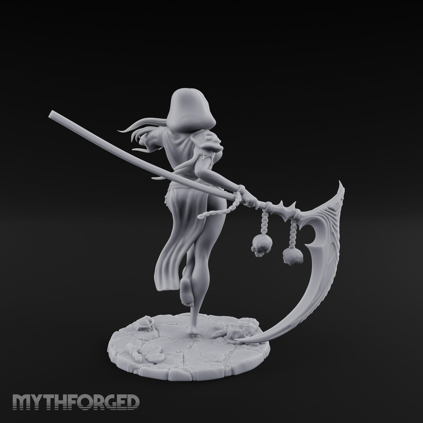 Scythe Trailing Knee Raised Human Reaper Miniature for Dungeons and Dragons, Pathfinder or other TTRPGs