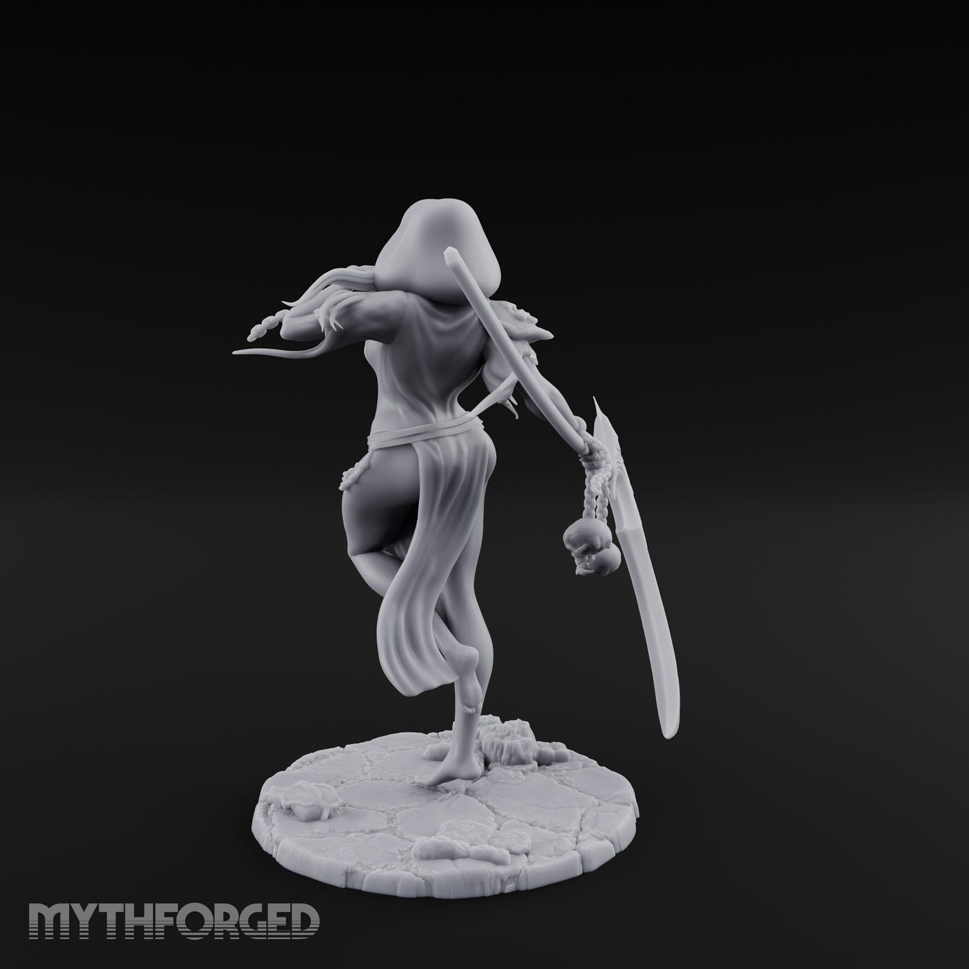 Scythe Trailing Knee Raised Human Reaper Miniature for Dungeons and Dragons, Pathfinder or other TTRPGs
